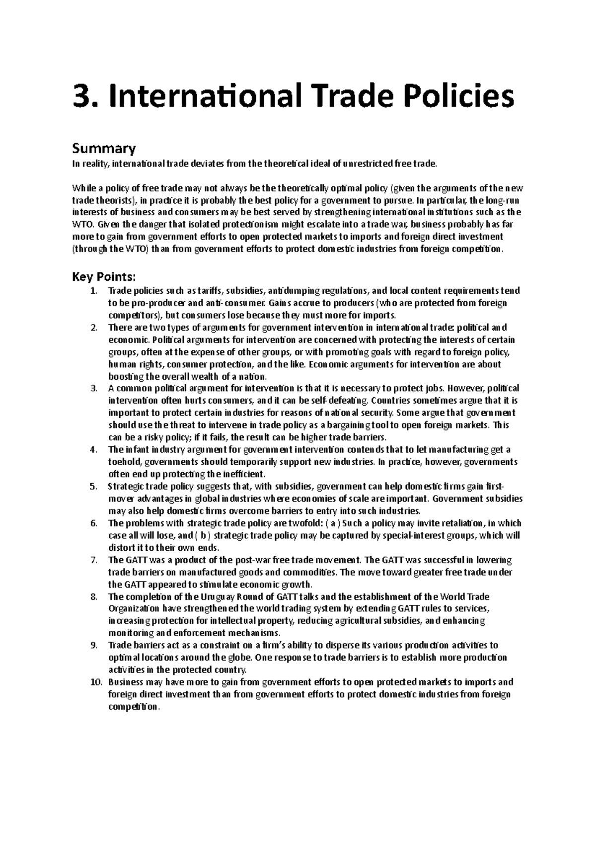 3. International Trade Policies Revision Notes - 3. International Trade ...