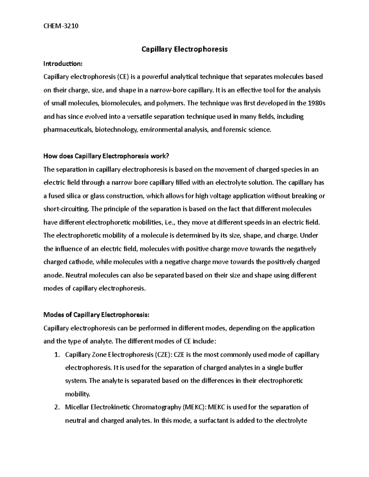Capillary Electrophoresis CHEM Capillary Electrophoresis