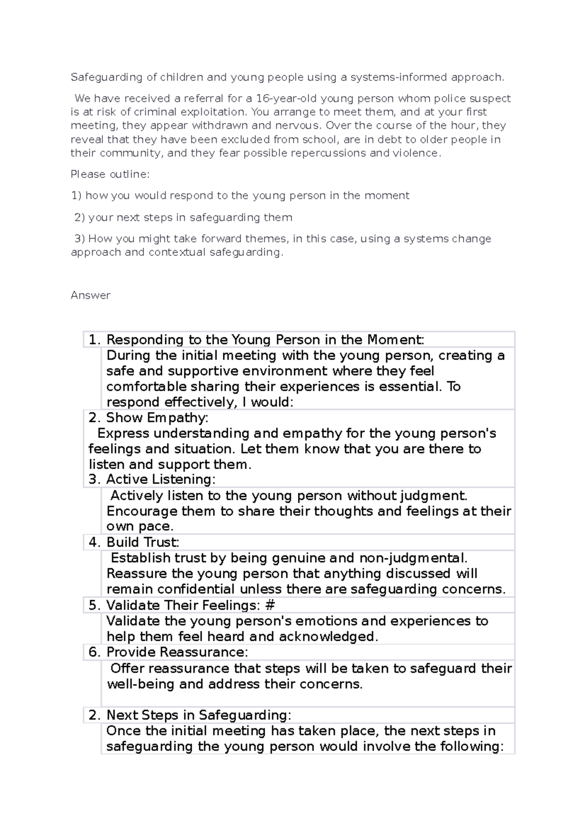 Interview pre answers - Safeguarding of children and young people using ...