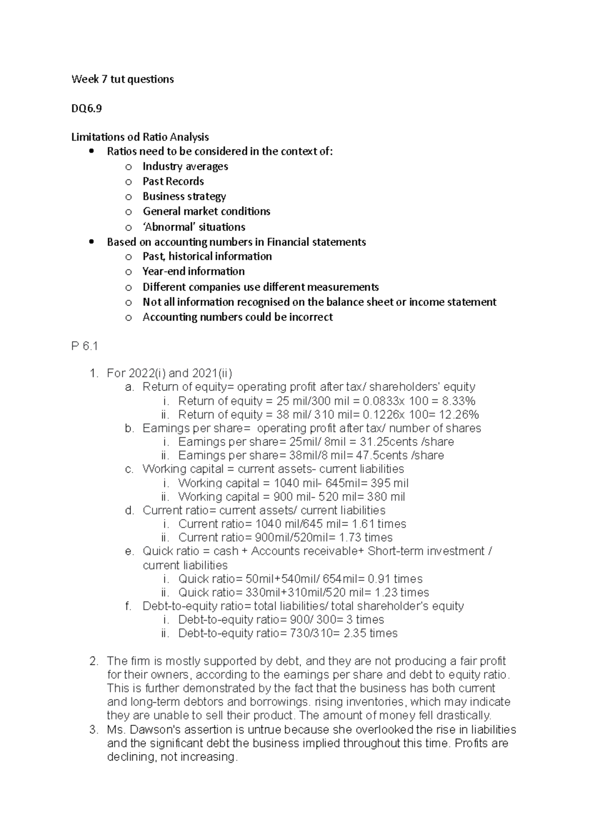 Week 7 Tut Questions Week 7 Tut Questions Dq6 Limitations Od