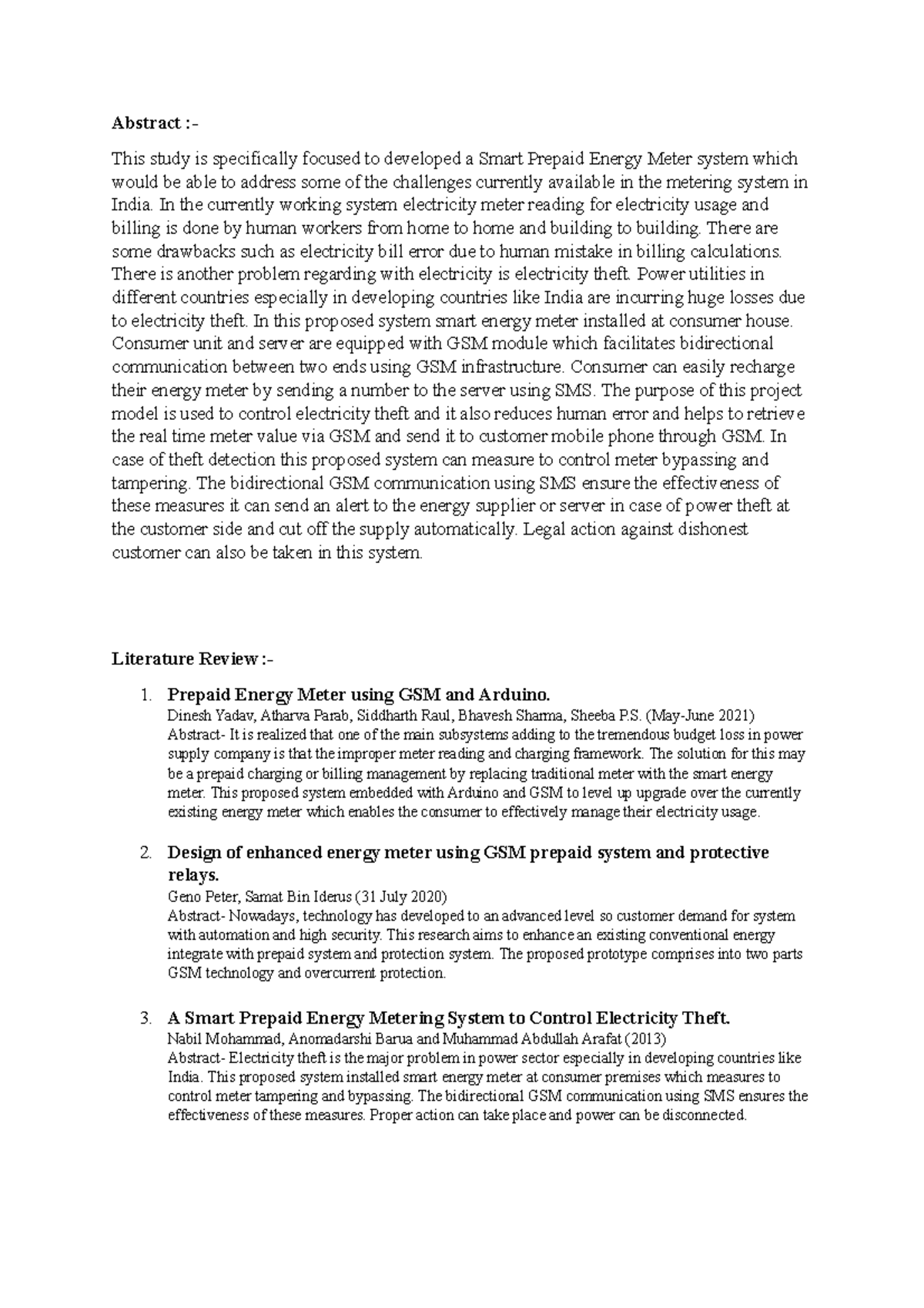 Abstract In the currently working system electricity meter reading