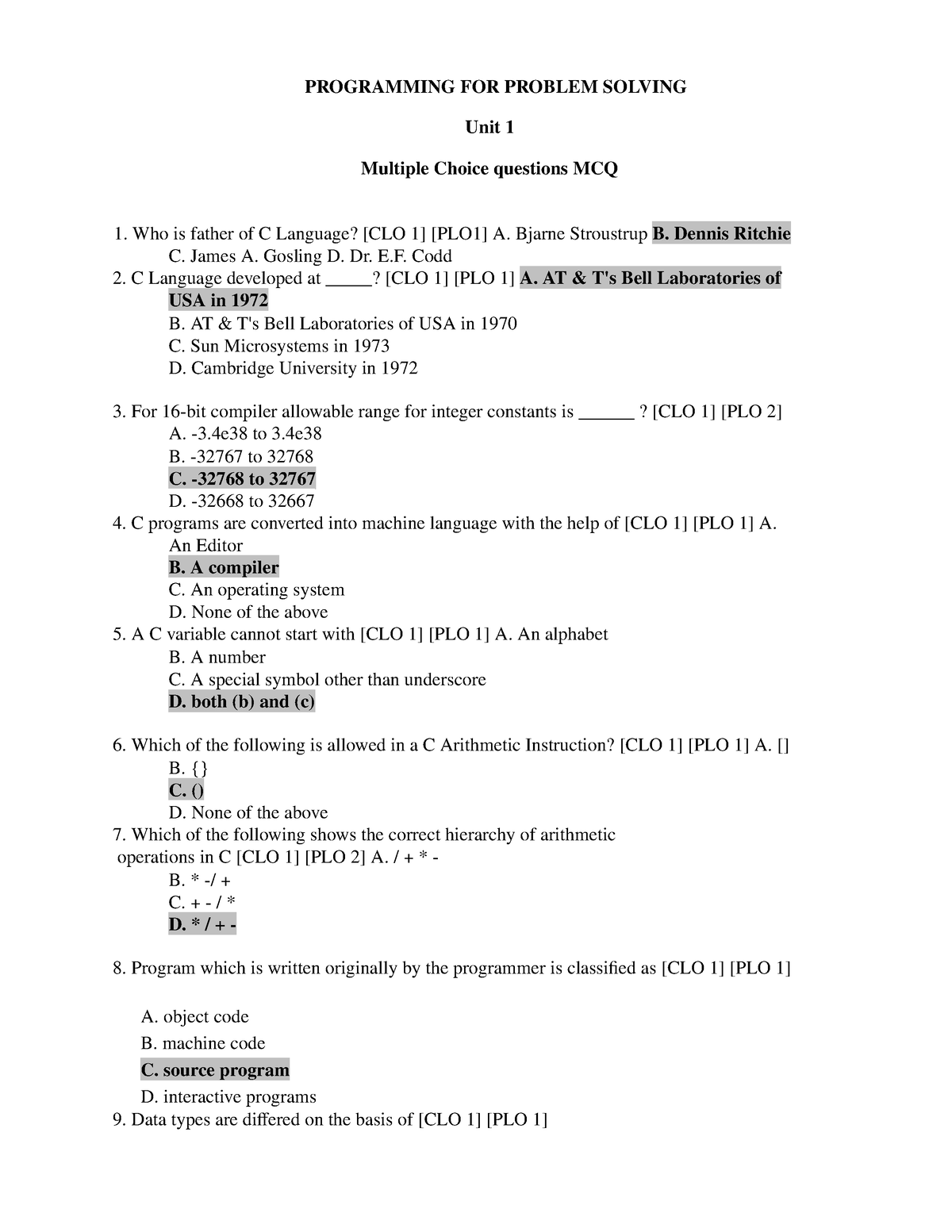 problem solving mcq pdf