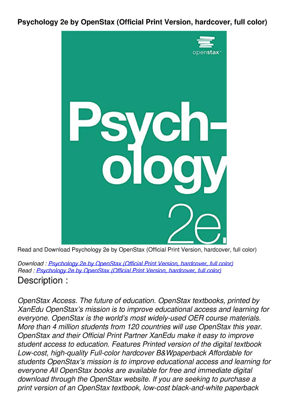 READ [PDF] Psychology 2e By OpenStax (Official Print Version, Hardcover ...