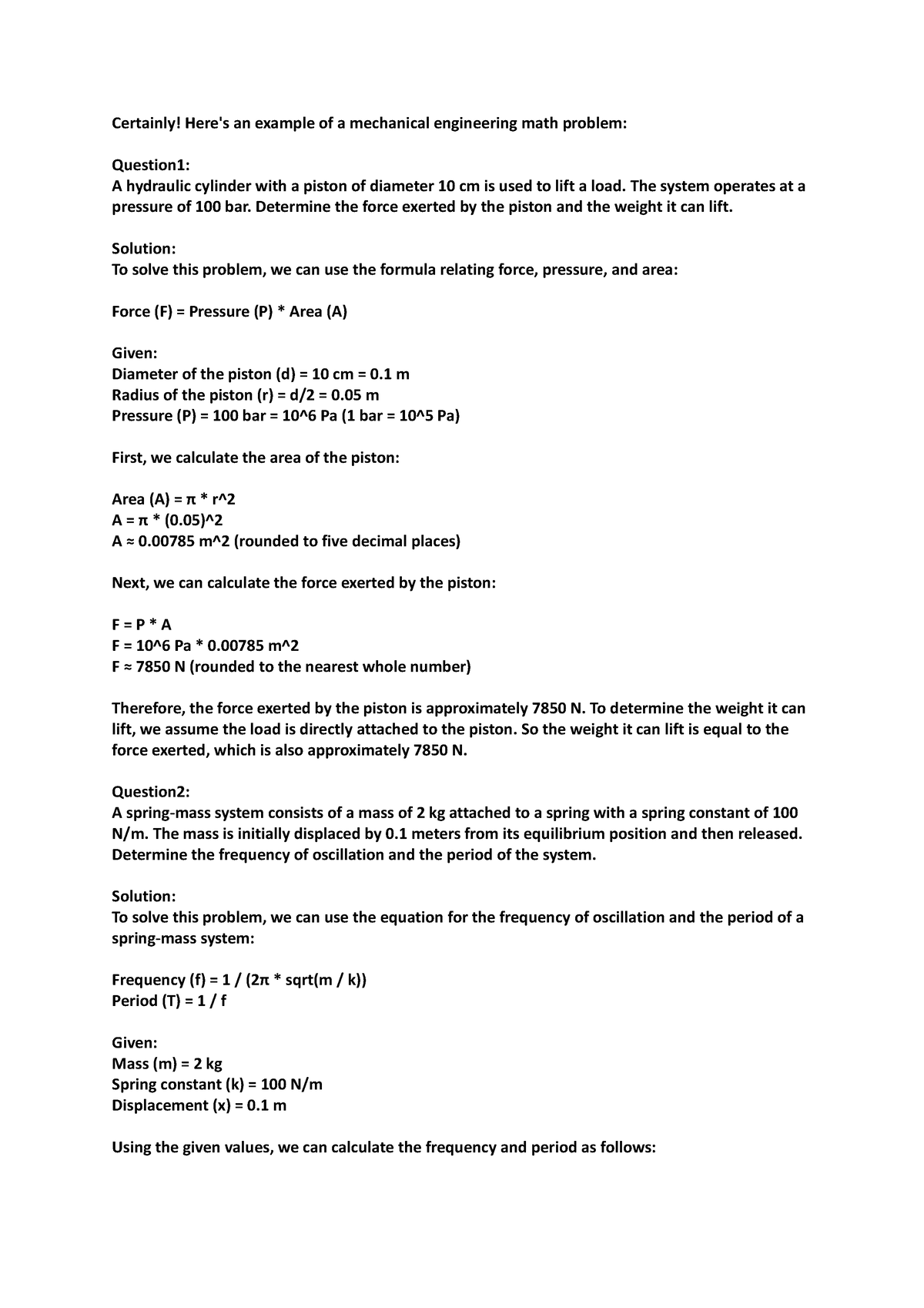 mechanical engineering problem solving questions