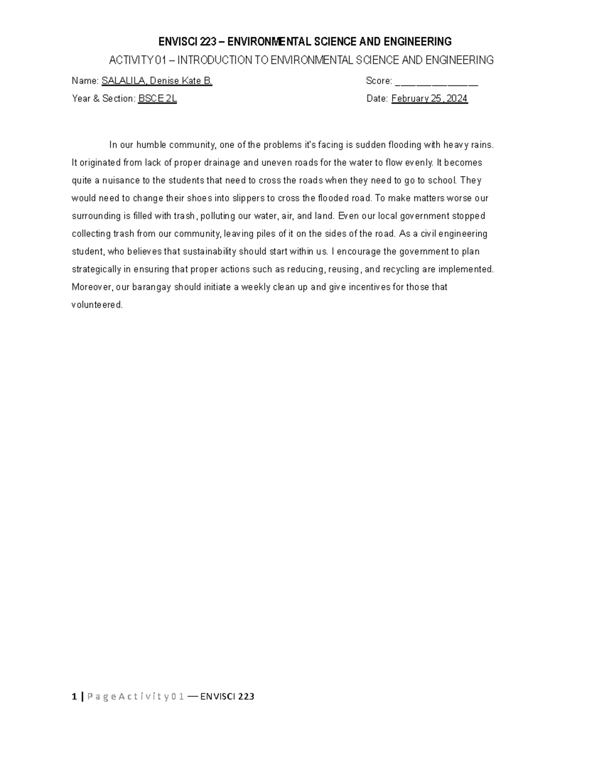 Enviromental Science Essay - ENVISCI 223 – ENVIRONMENTAL SCIENCE AND ...