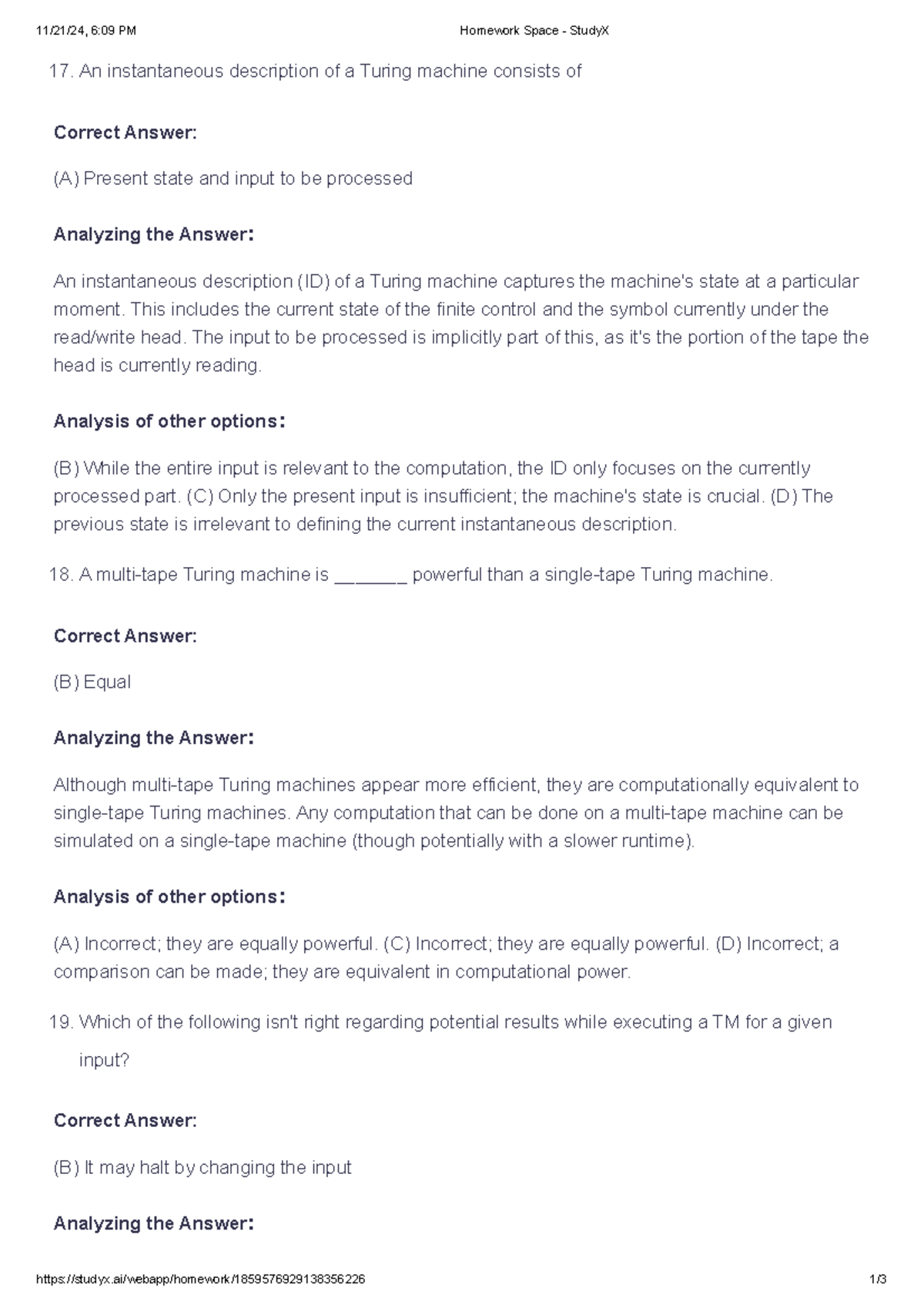 Homework Space - Study X - An instantaneous description of a Turing ...