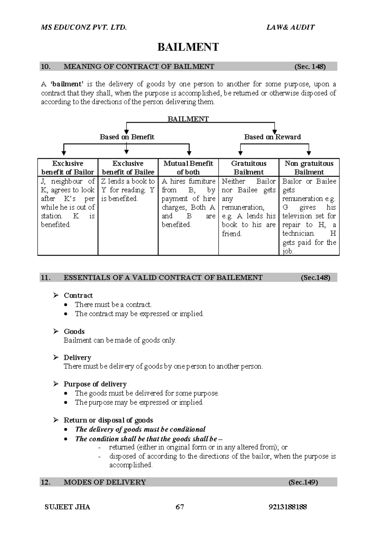 Bailment - CONTRACTS - BAILMENT MEANING OF CONTRACT OF BAILMENT (Sec ...