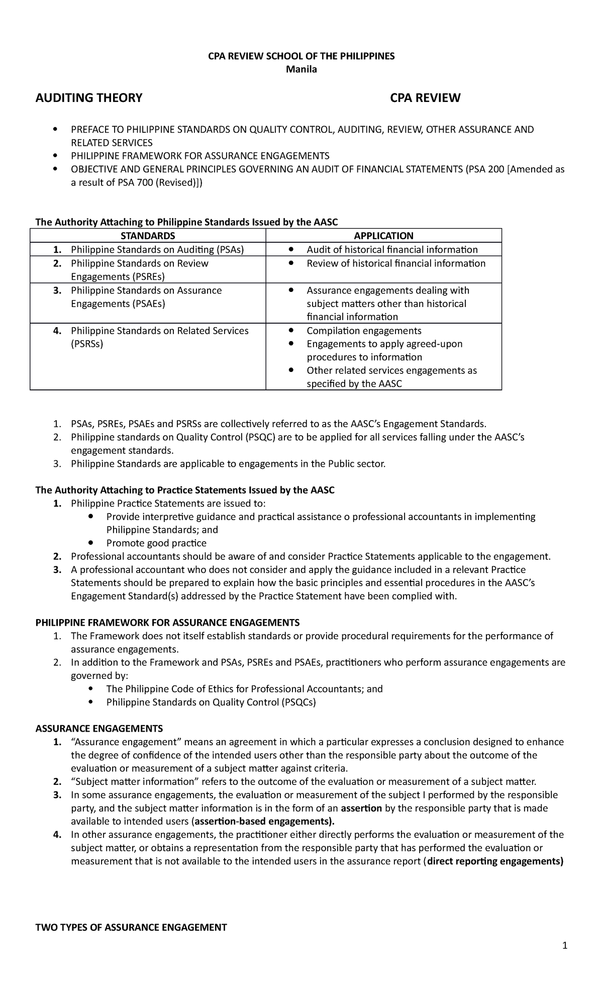 Auditing Theory CPAR - Notes - CPA REVIEW SCHOOL OF THE PHILIPPINES ...