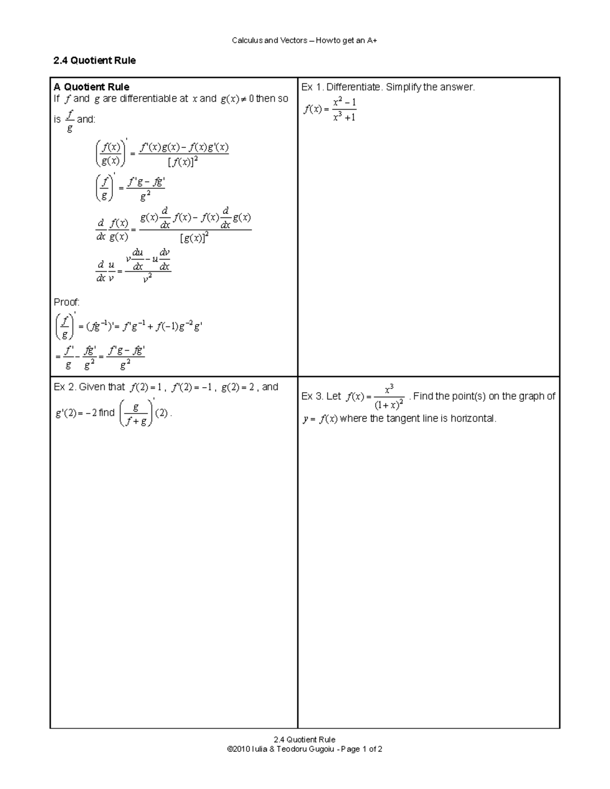 H24 Quotient Rule - Practice problem - Calculus and Vectors – How to ...