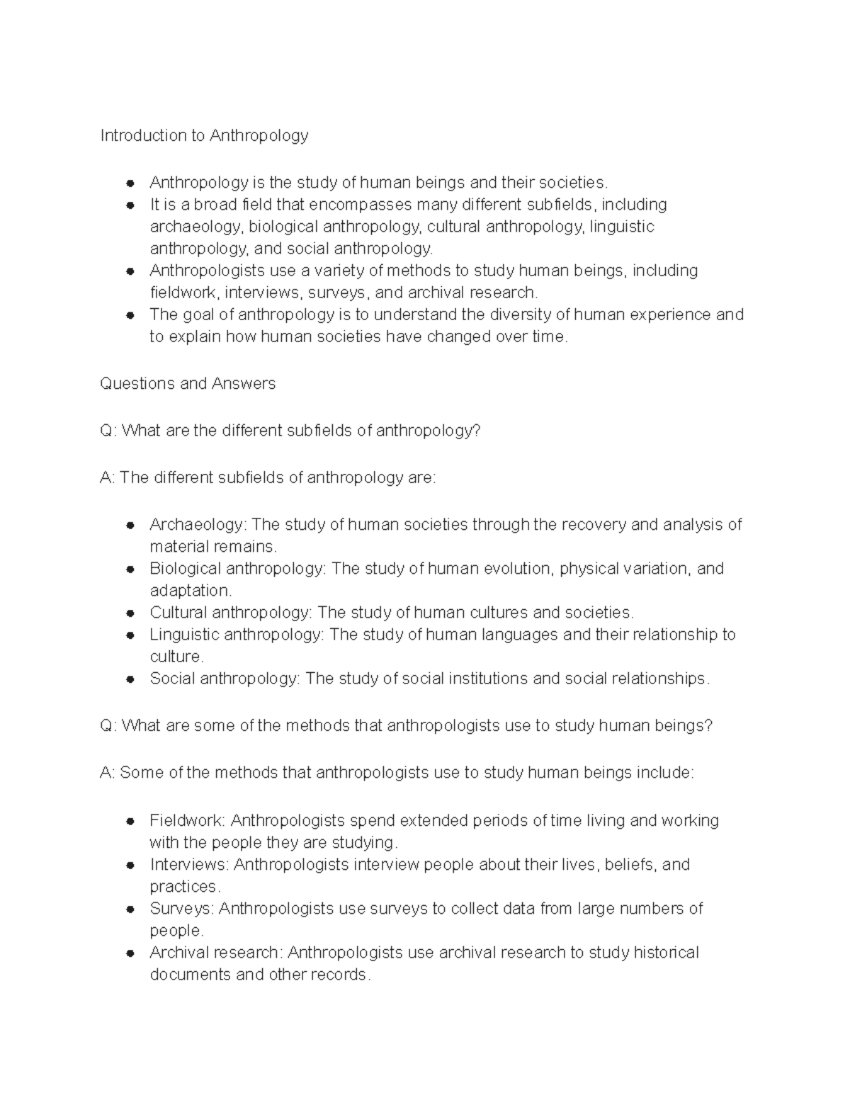 Lecture note for ANTH 480, Lecture 1 - Introduction to Anthropology ...