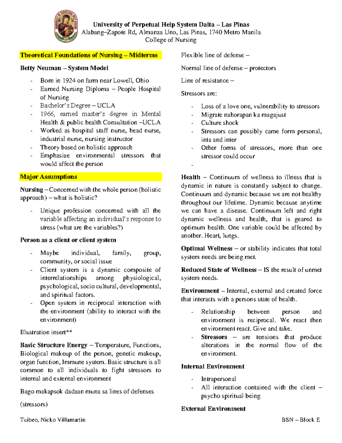 Theoretical Foundations Of Nursing Lecture Notes Midterms - Alabang ...