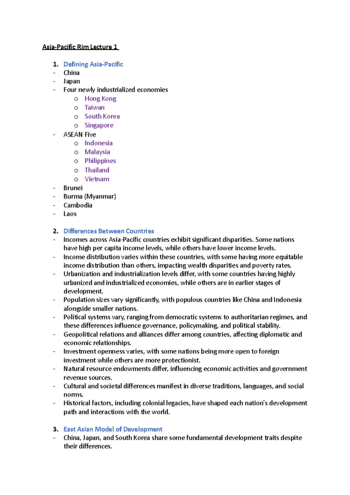 APR Notes for Lectures 1 & 2 - Asia-Pacific Rim Lecture 1 1. Defining ...