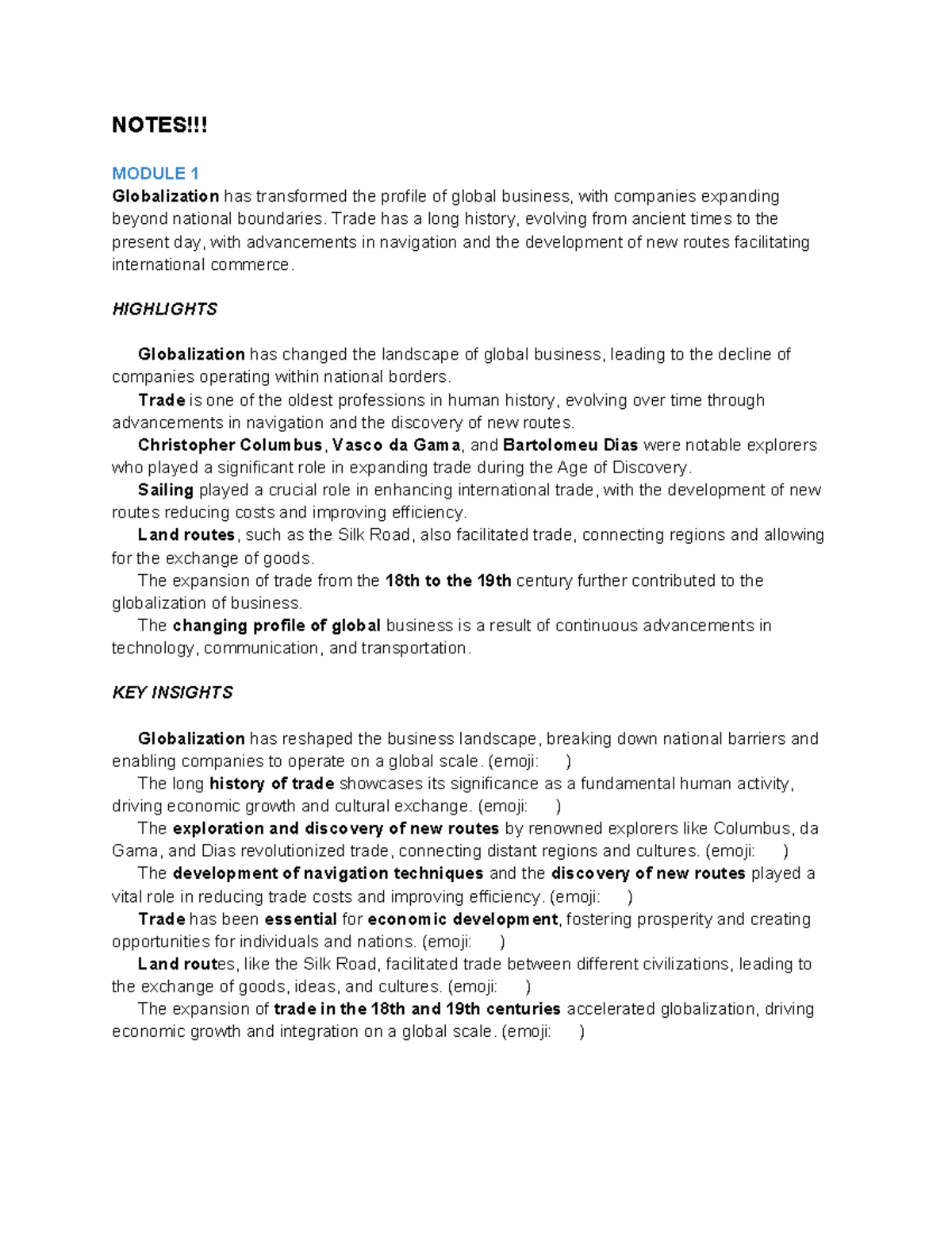 IBT- Notes - Module-1-TO-5 - NOTES!!! MODULE 1 Globalization has ...