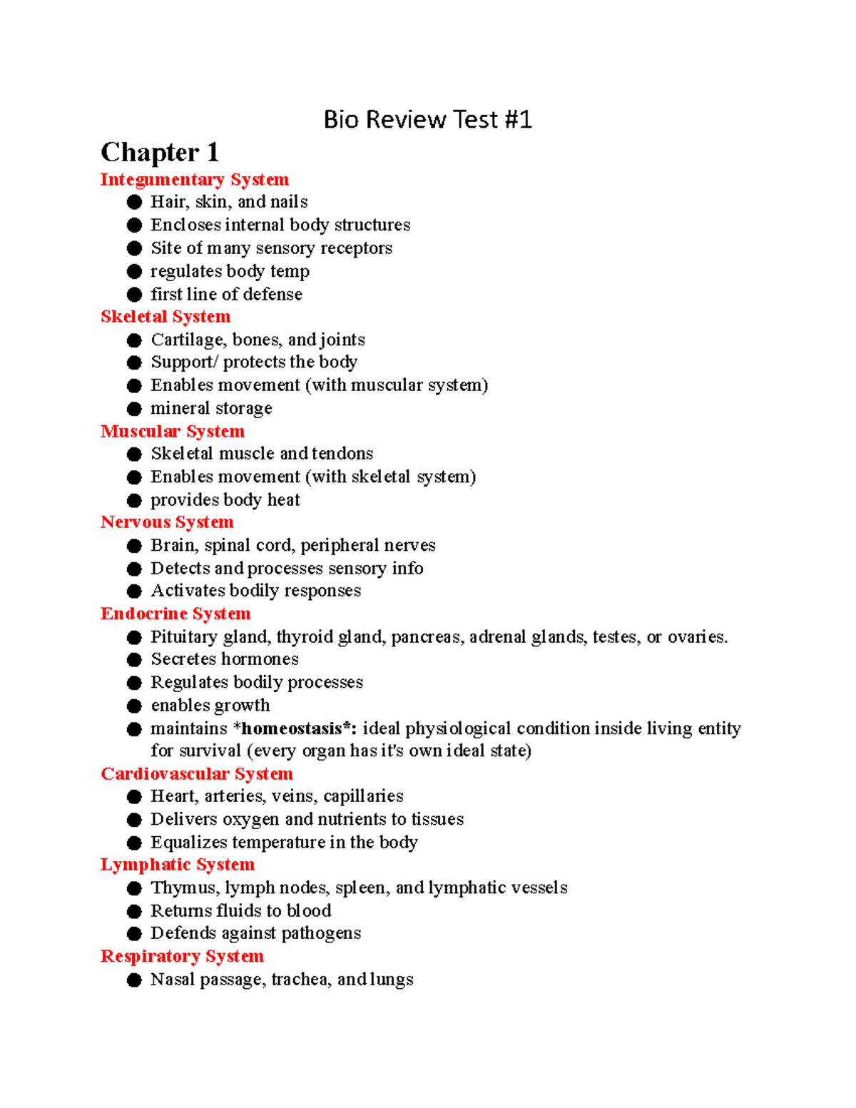 Bio 150 - Exam 1 - Review For Exam 1 - Bio Review Test Chapter 1 ...