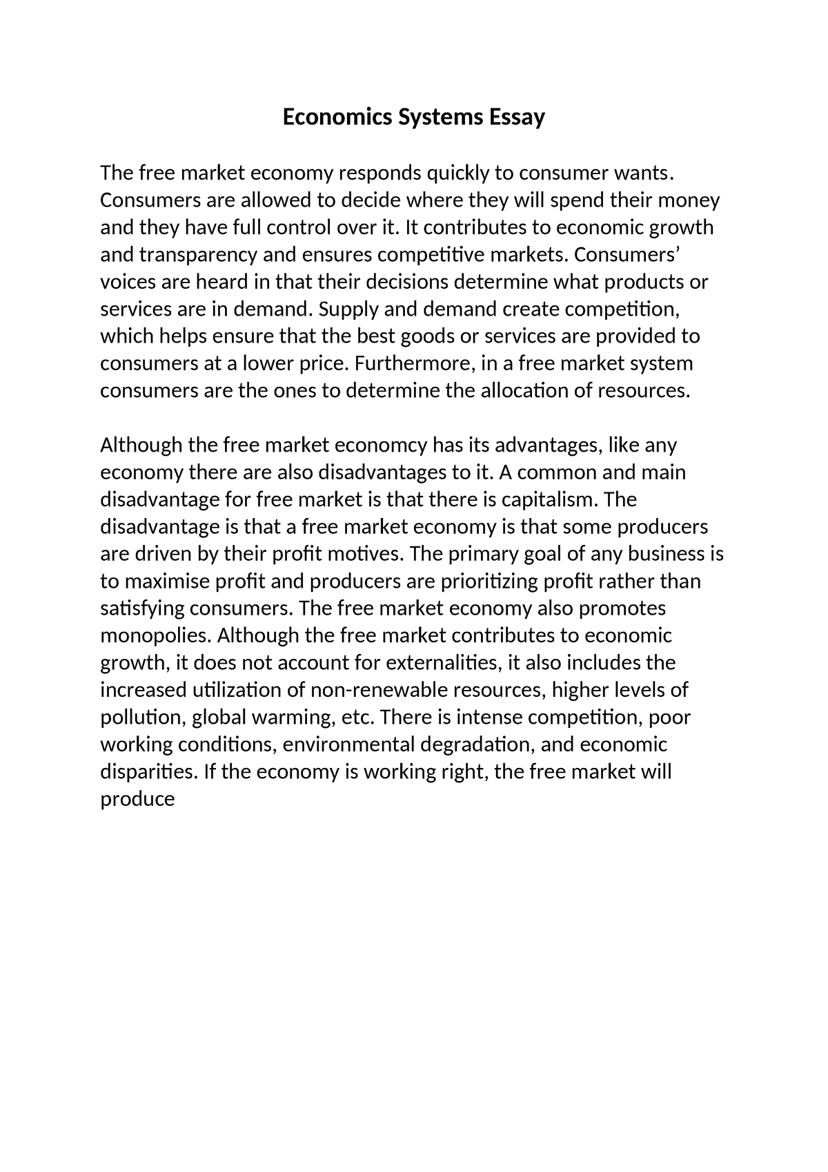 short essay on economics