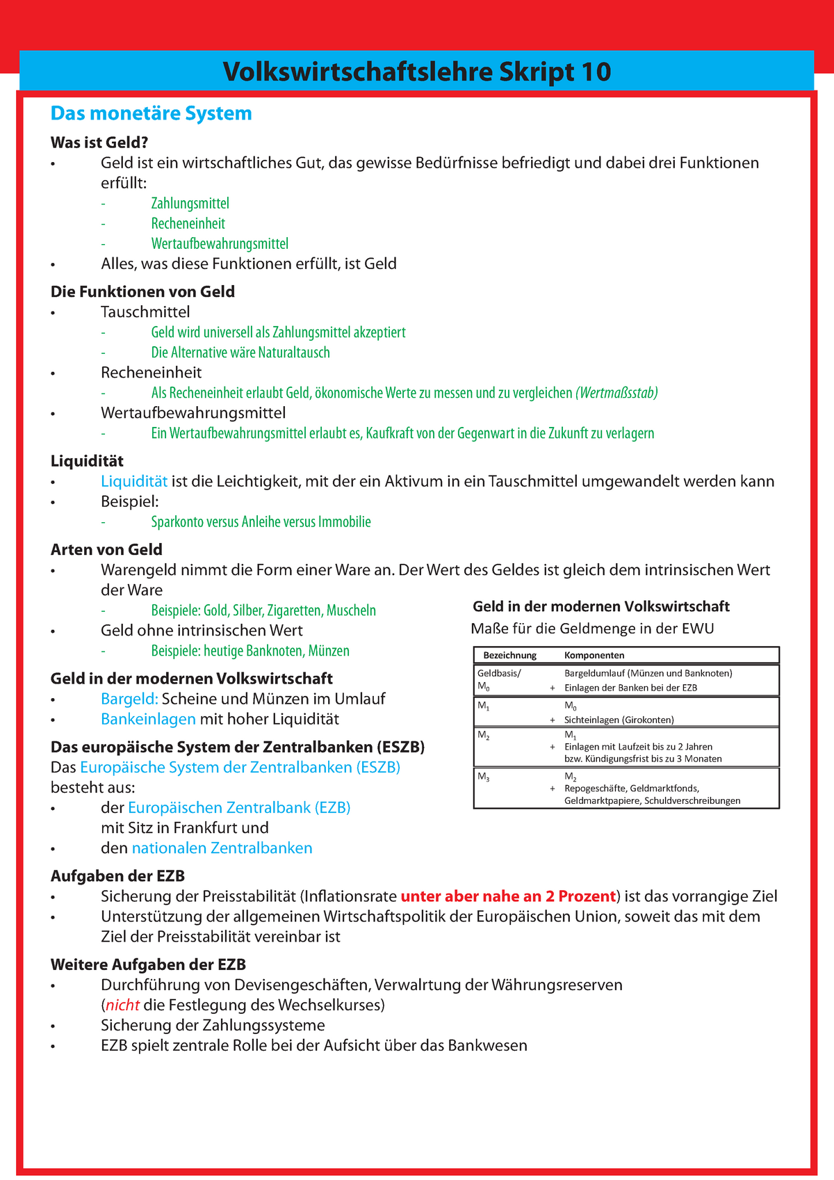 VWL Zusammenfassung Skript 10 - Volkswirtschaftslehre Skript 10 Das ...