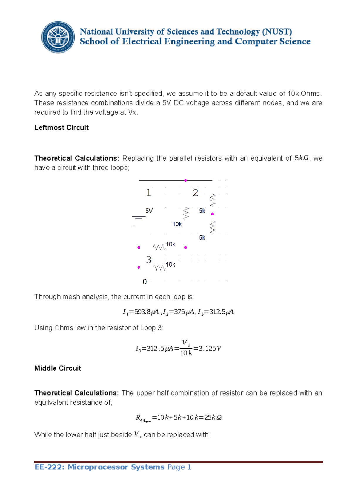 Lab 12 Calculations - Potential Divider Circuit - As any specific ...