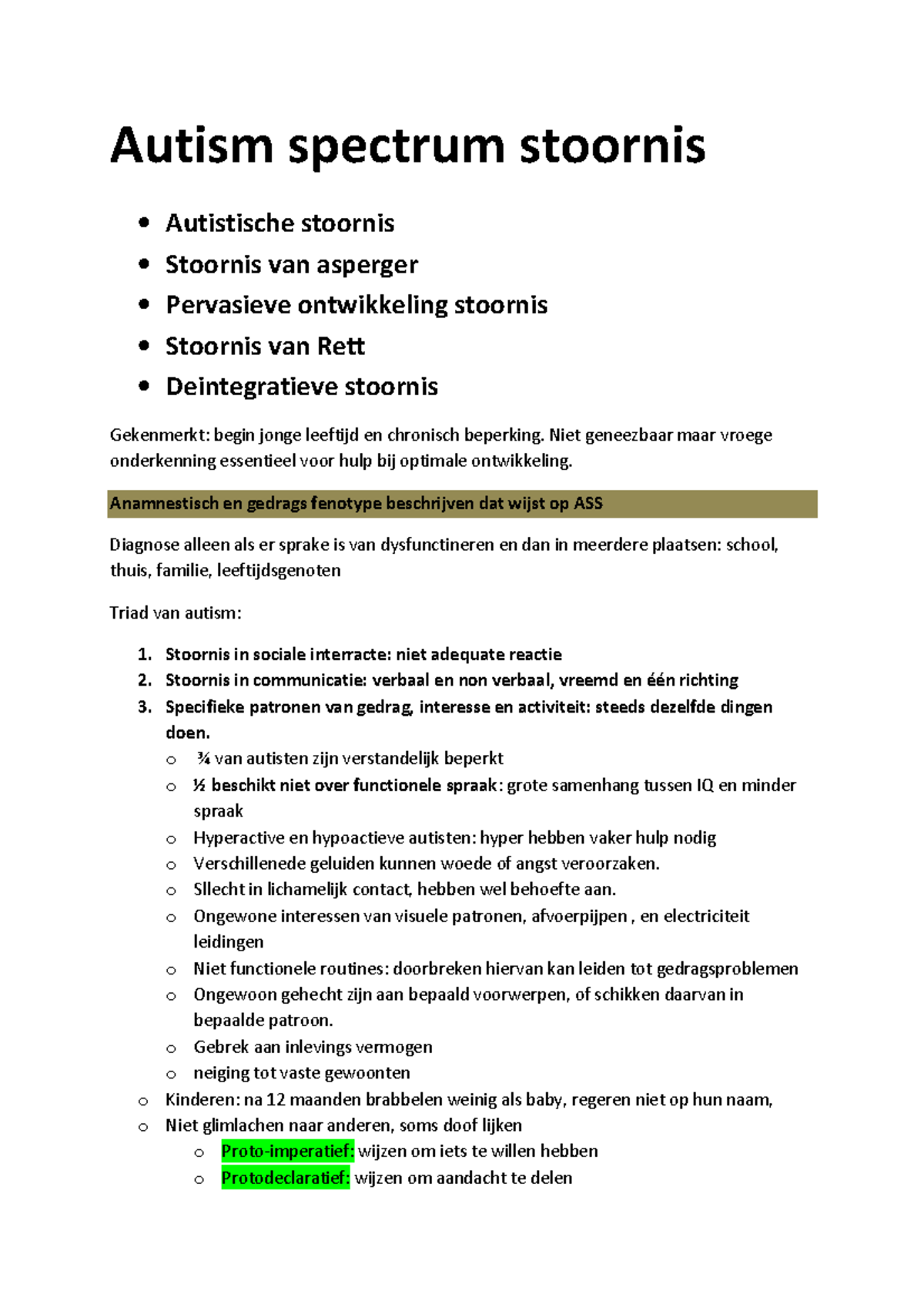Samenvatting Autism colleges Autism spectrum stoornis