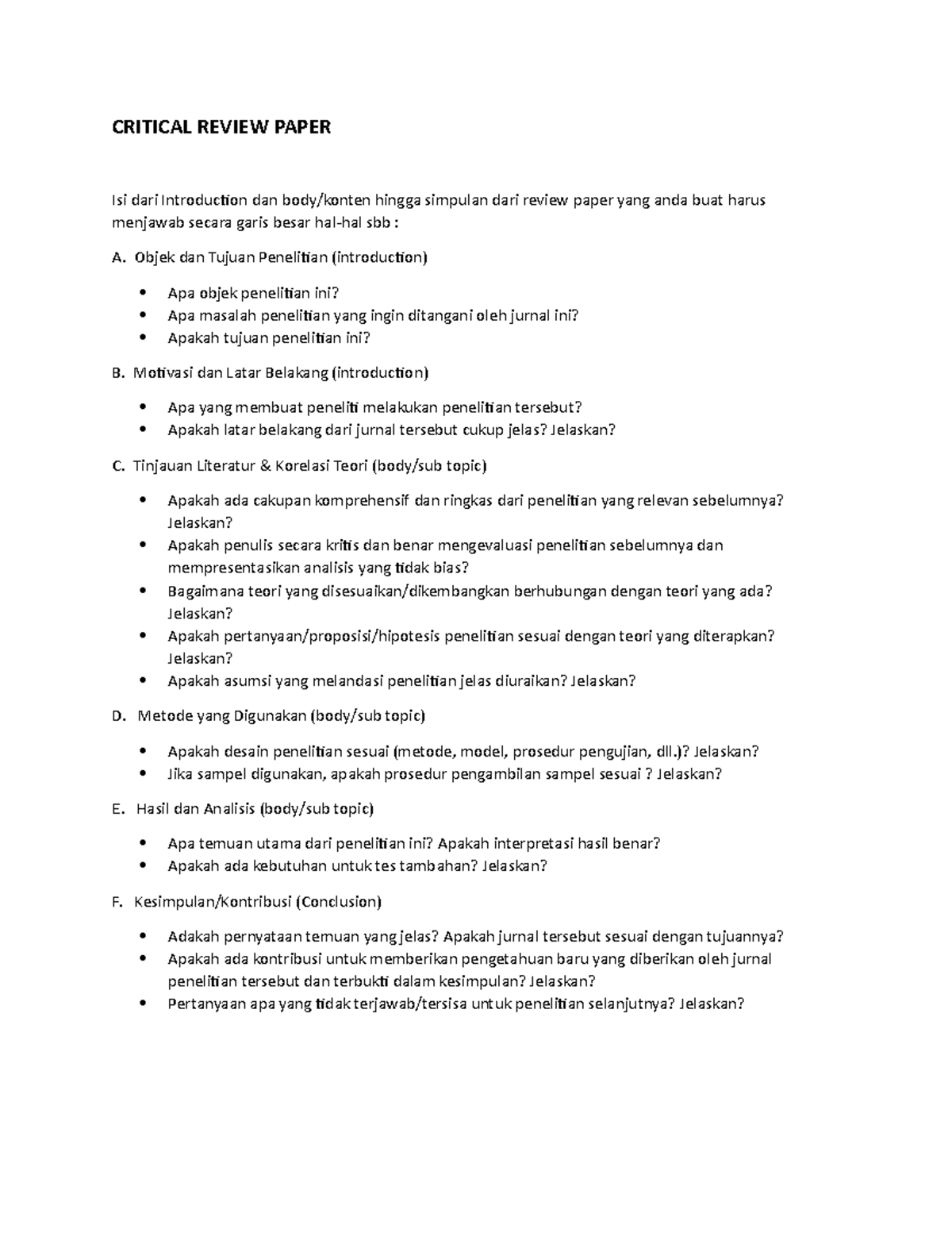 Critical Review Paper - sama seperti judul - CRITICAL REVIEW PAPER Isi ...