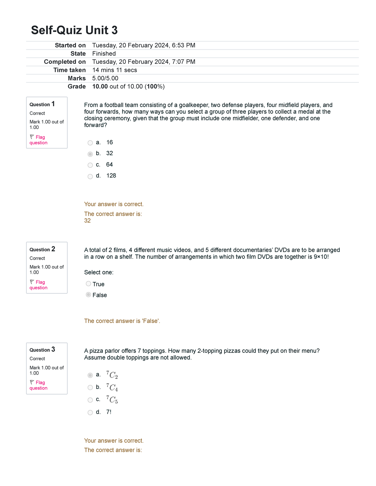 Self-Quiz Unit 3 Attempt 1 - Question 1 Correct Mark 1 Out Of 1. Flag ...