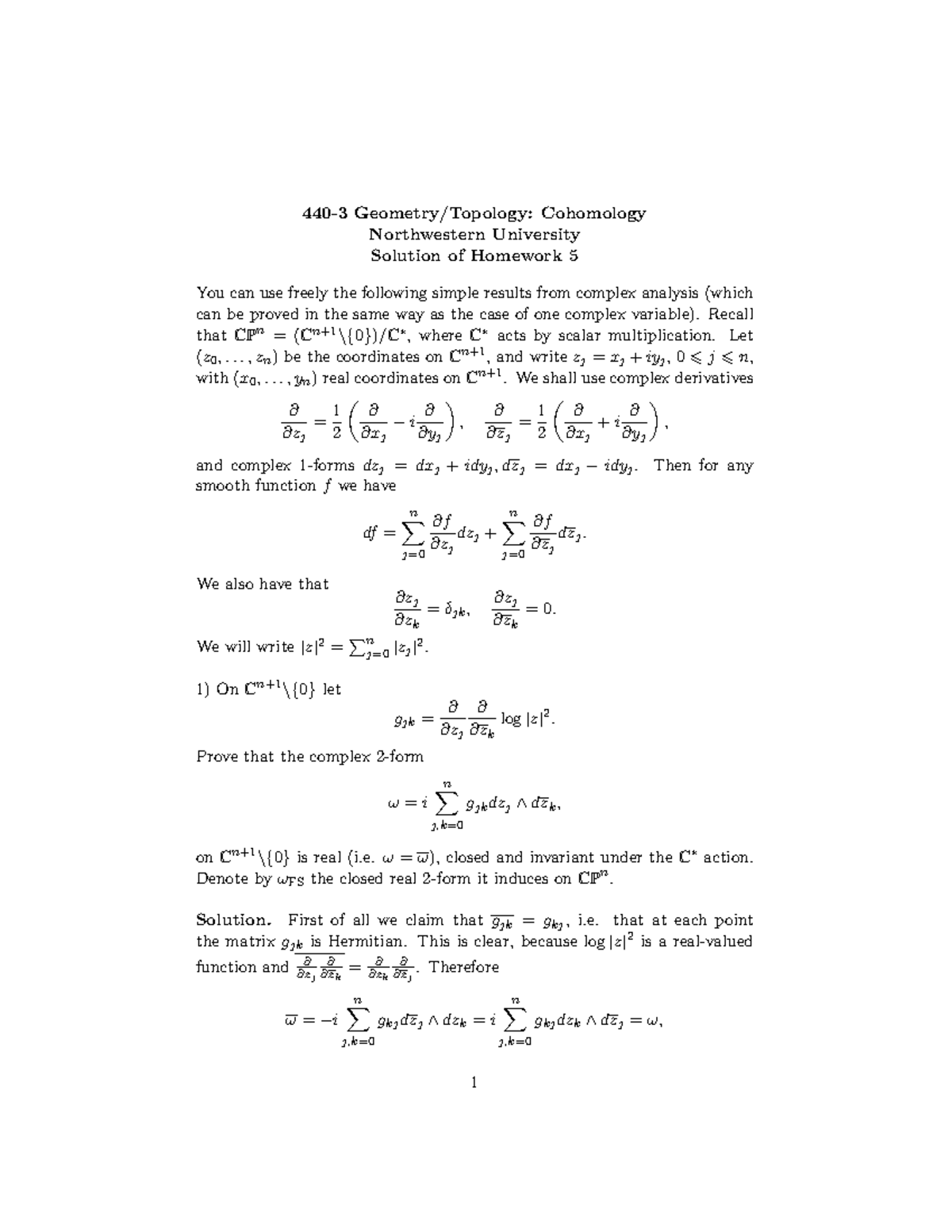 4403 Geometry Topology Cohomology Homework 5 solution 4403 Geometry