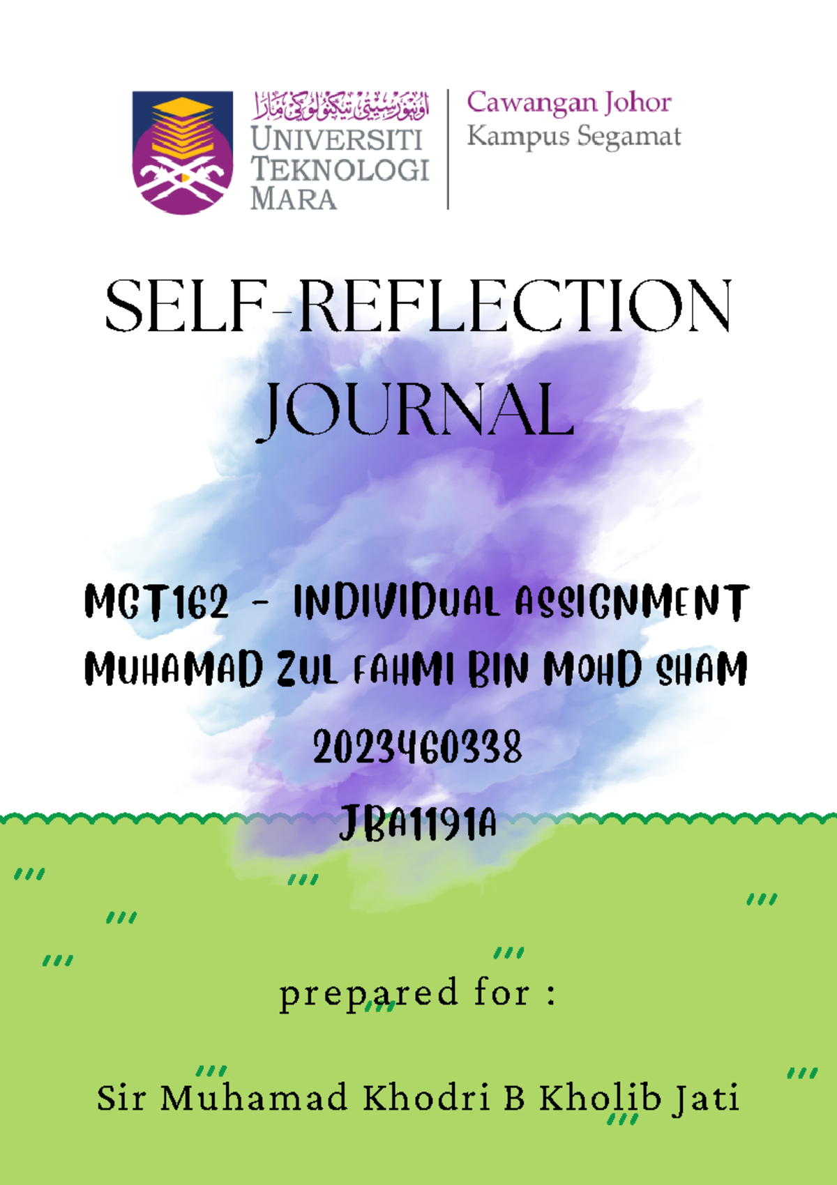 mgt162 individual assignment self reflection