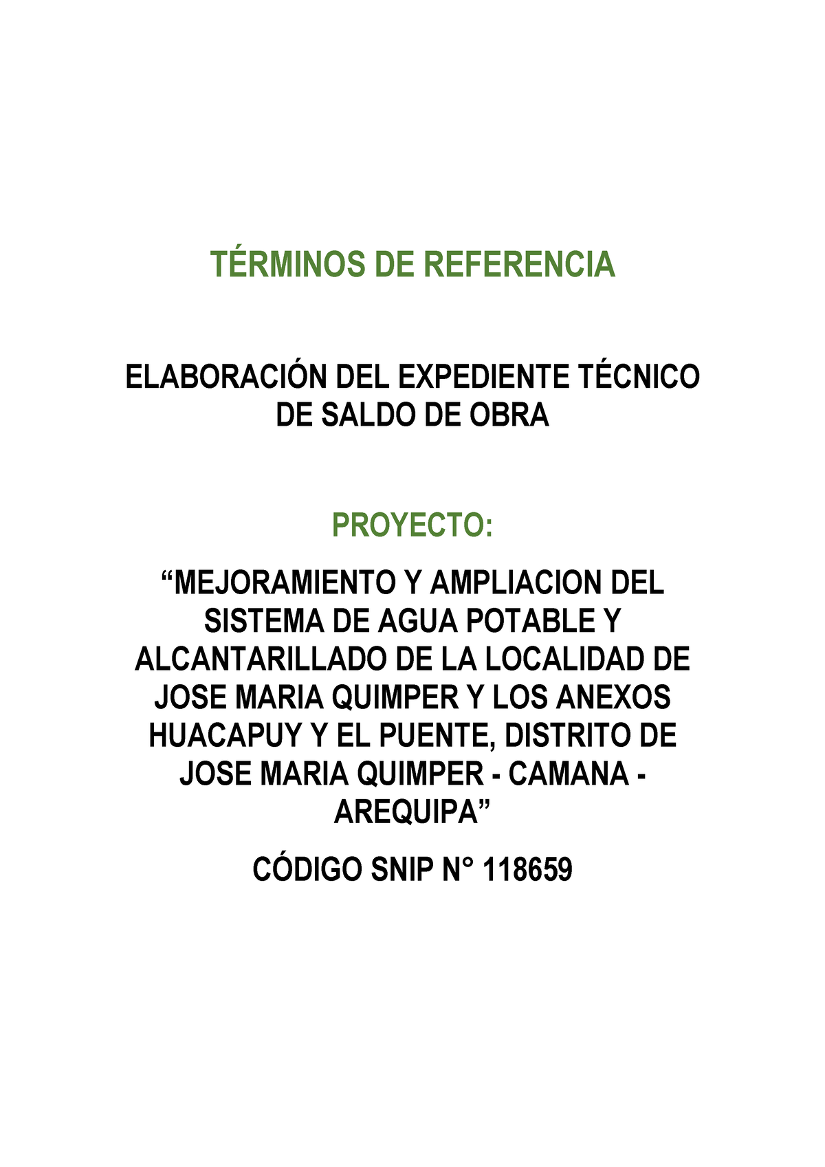 471617889 TDR Mejoramiento Y Ampliacion DEL Sistema DE AGUA Potable Y ...