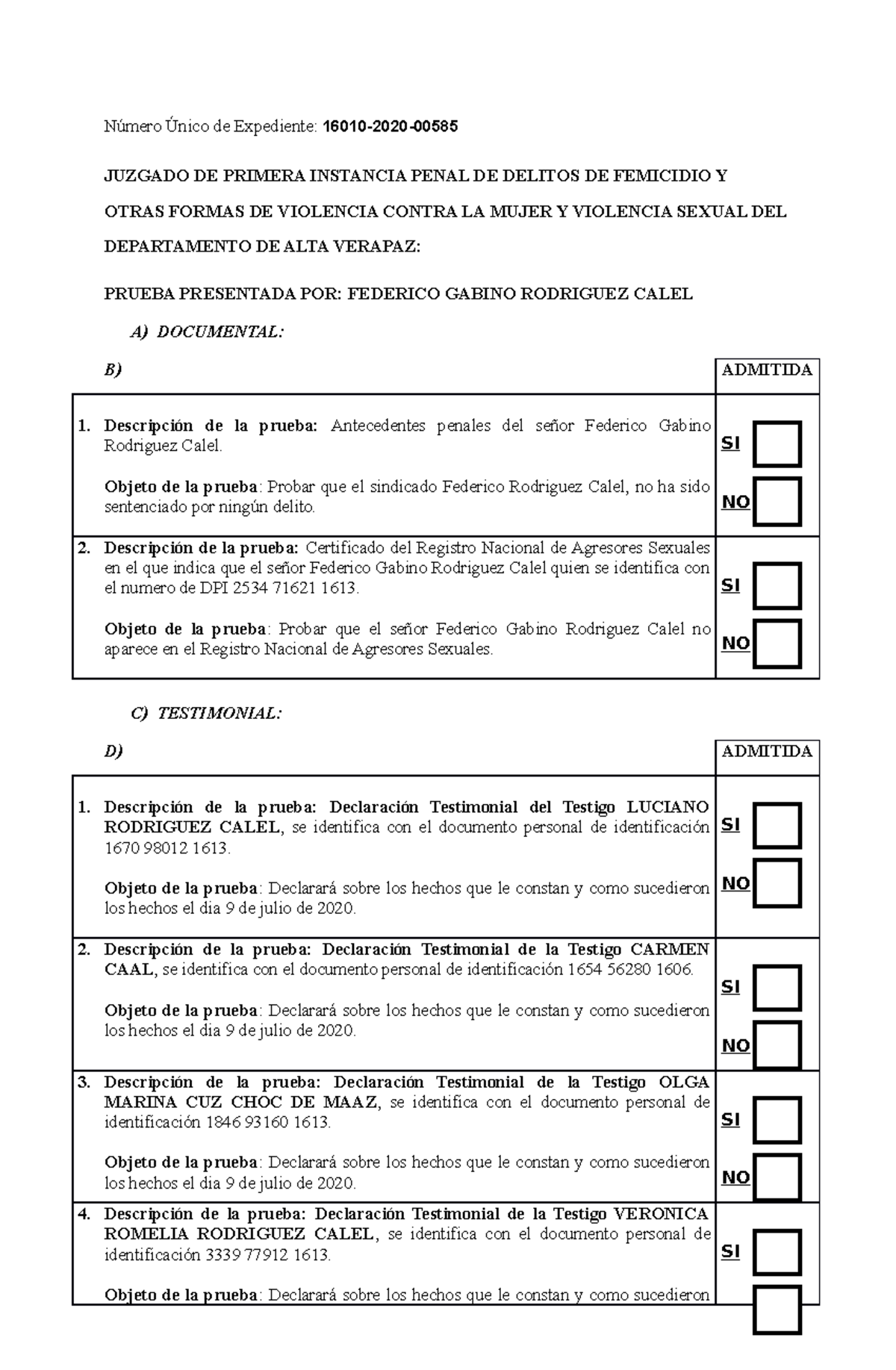 Audiencia De Ofrecimiento De Prueba Federico Gabino Rodriguez Calel ...