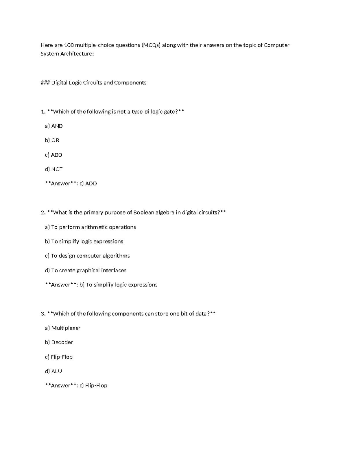 Ca 100 q - bbrrr - Here are 100 multiple-choice questions (MCQs) along ...