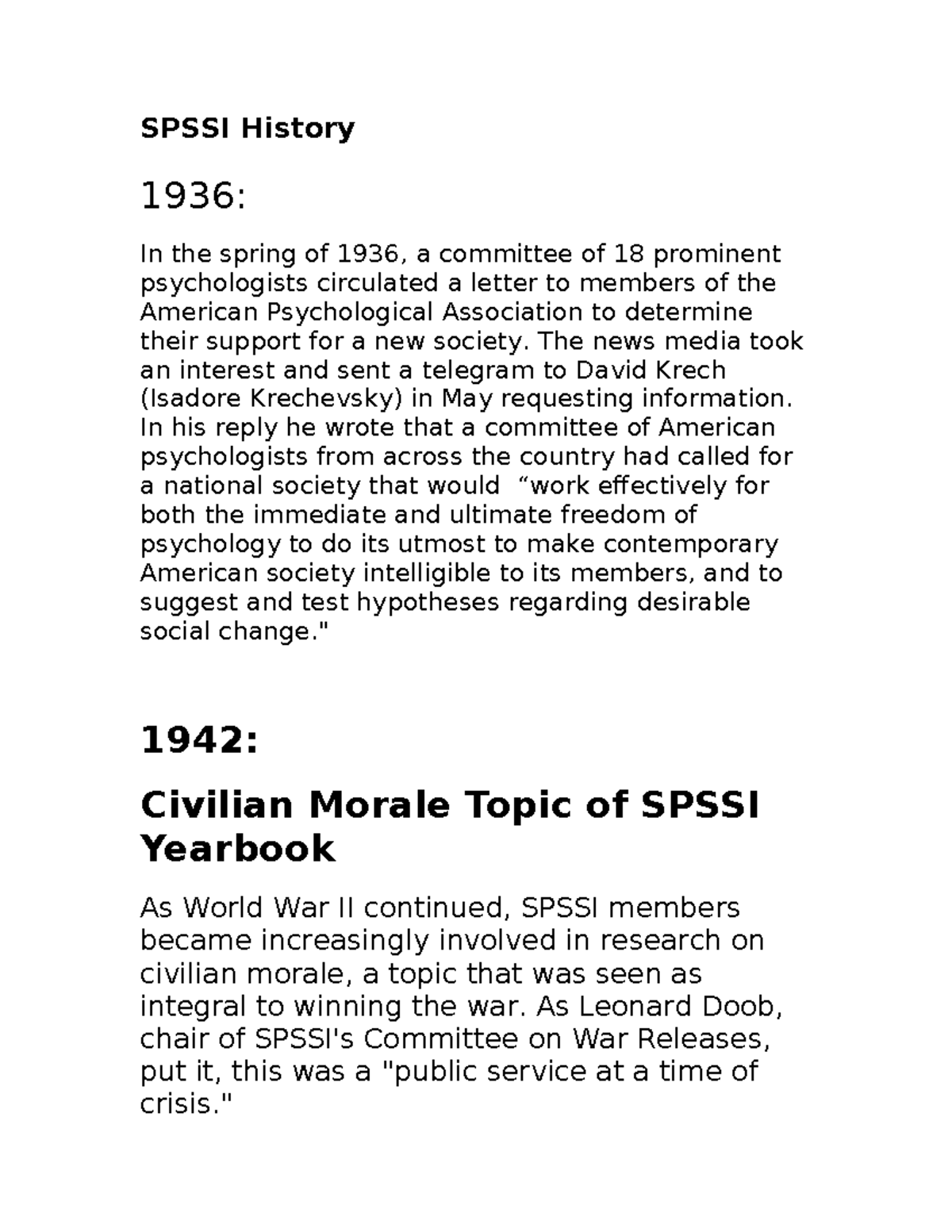 Spssi History - this for you - SPSSI History 1936: In the spring of ...