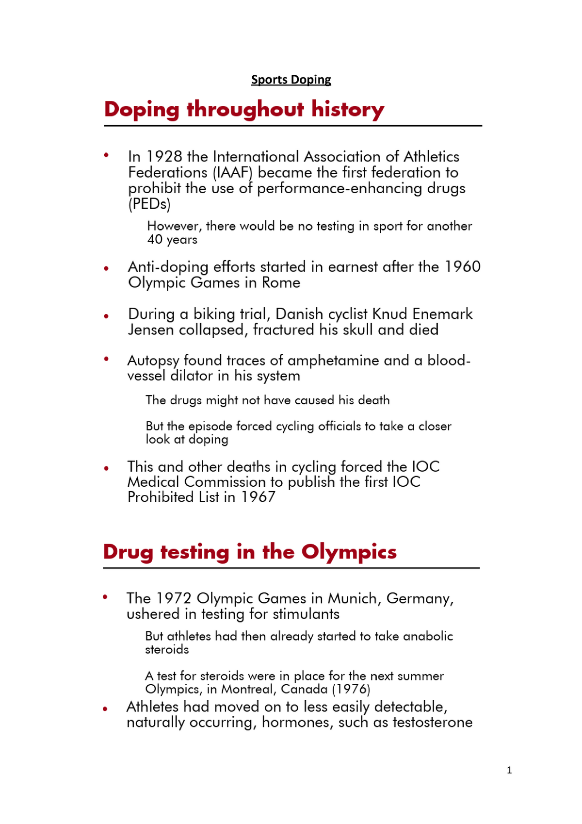 thesis statement about doping in sports