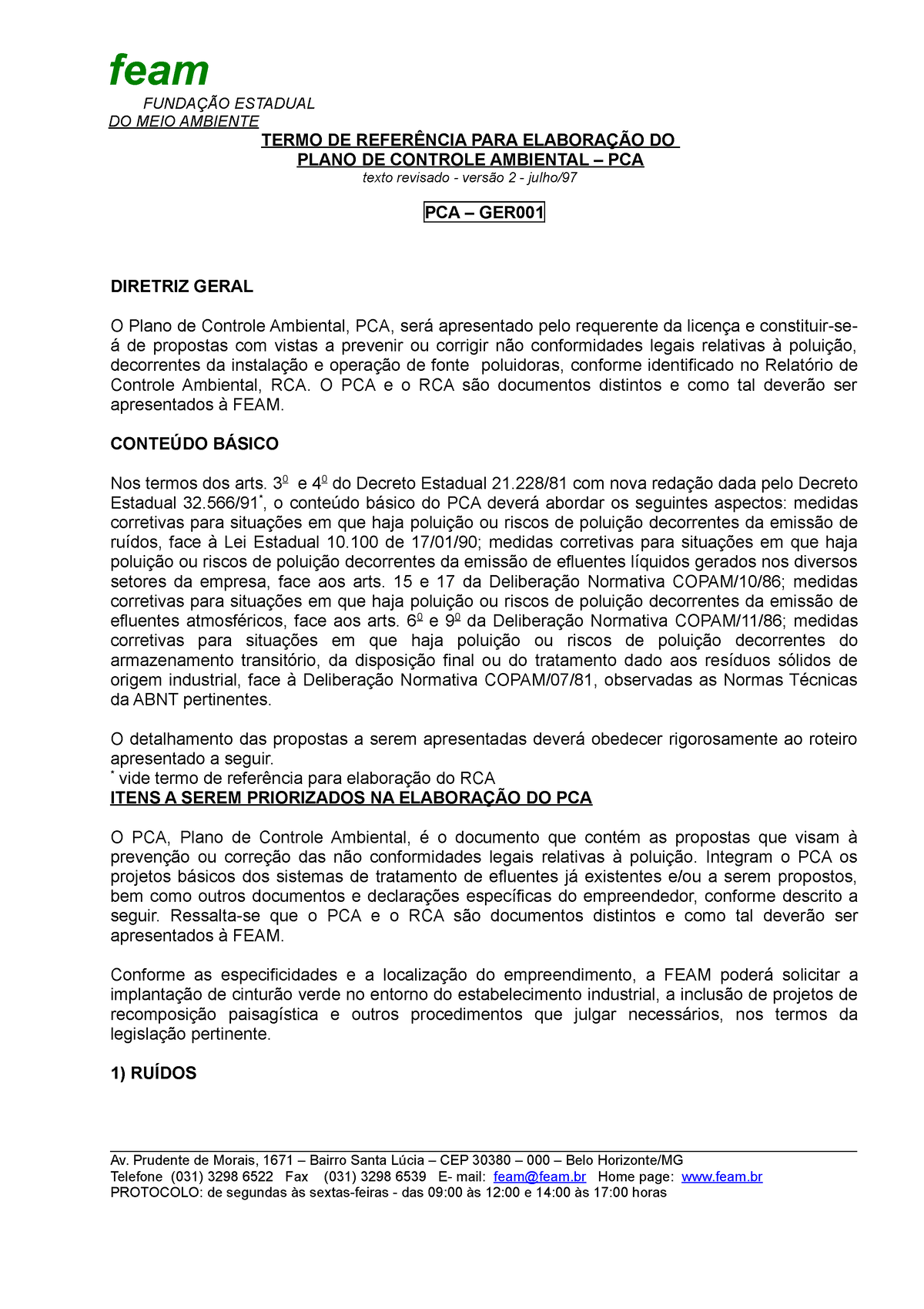 Pca Ger001 Ger Feam FundaÇÃo Estadual Do Meio Ambiente Termo De ReferÊncia Para ElaboraÇÃo 2761