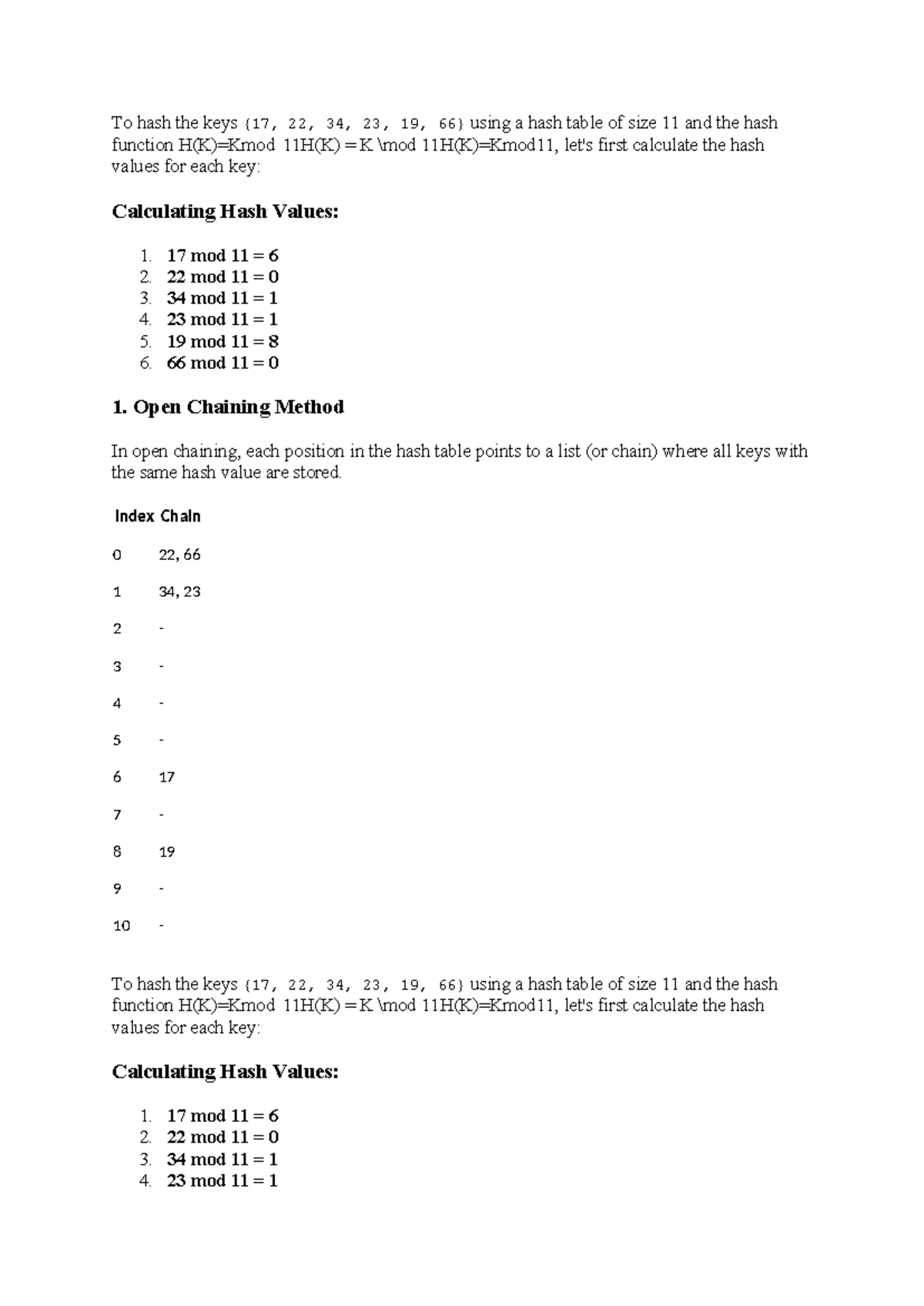 Hash utyquestion - Practical programs - To hash the keys {17, 22, 34 ...