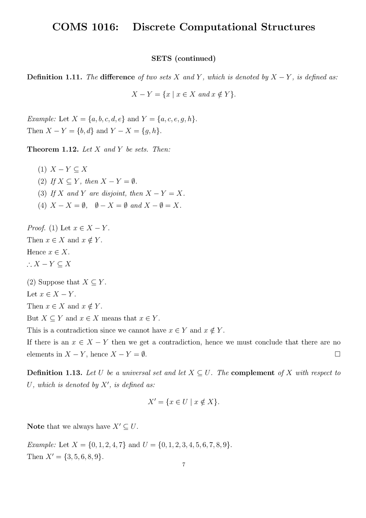 DCS Lecture 2 - COMS 1016: Discrete Computational Structures SETS ...