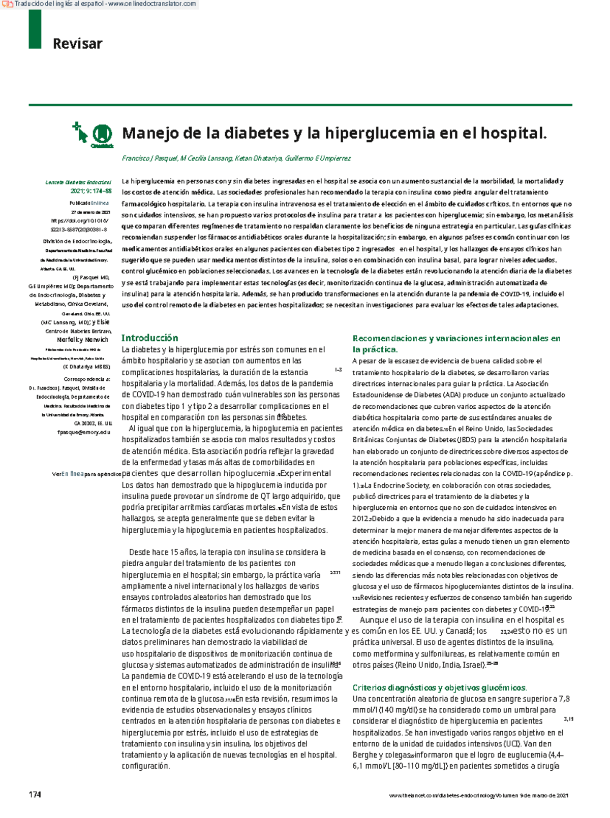 Management of diabetes and hyperglycaemia in the hospital - Revisar ...