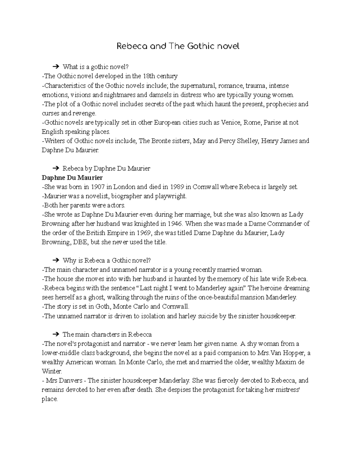 Rebeca and The Gothic novel The plot of a Gothic novel includes