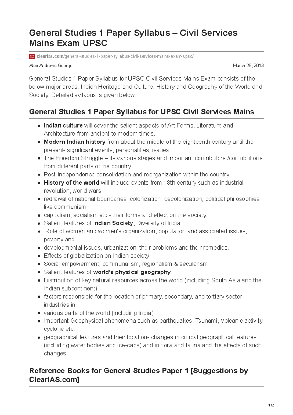 Clearias.com-General Studies 1 Paper Syllabus Civil Services Mains Exam ...