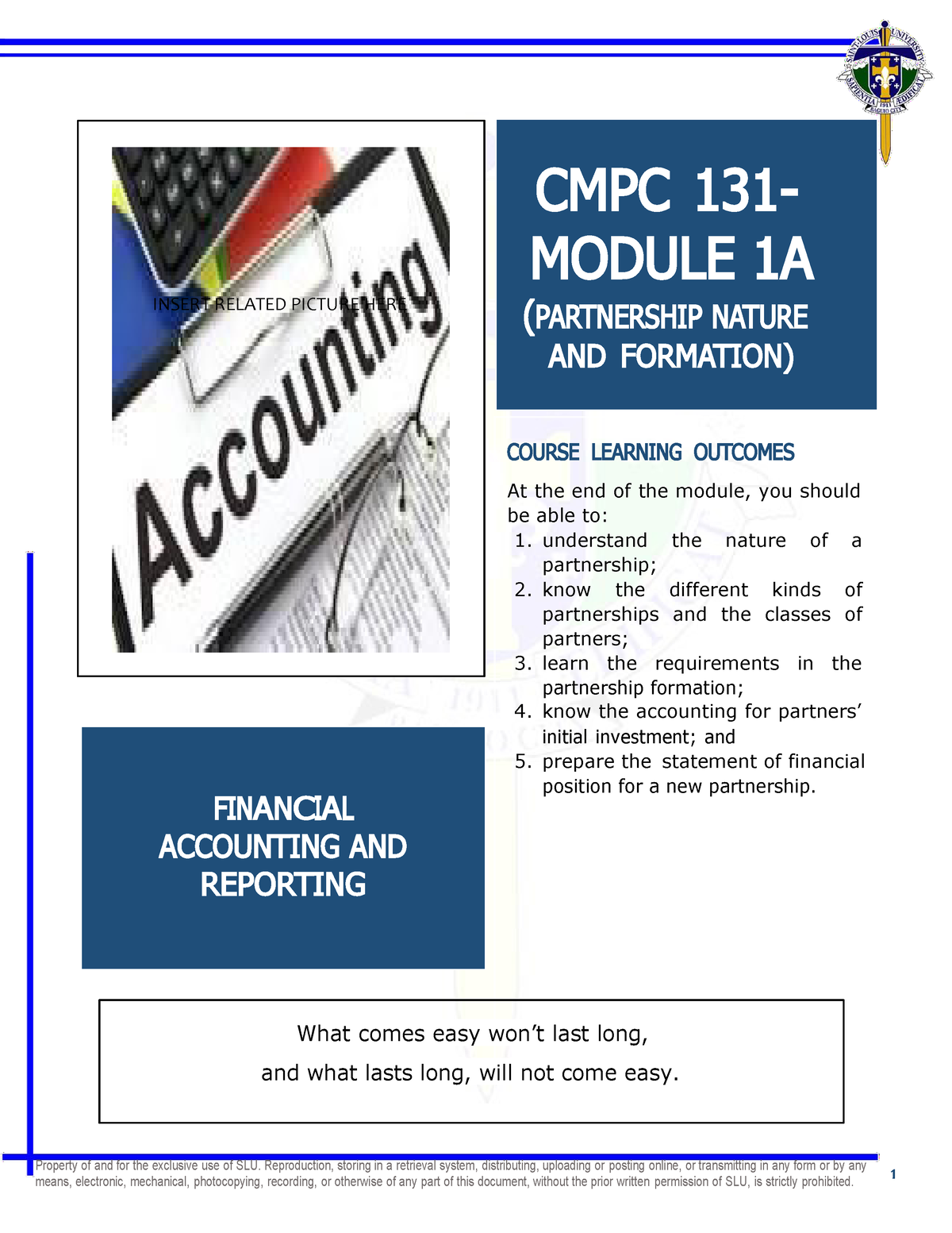 Module 1a - Partnership Nature and Formation - CMPC 131 - MODULE 1 A ...