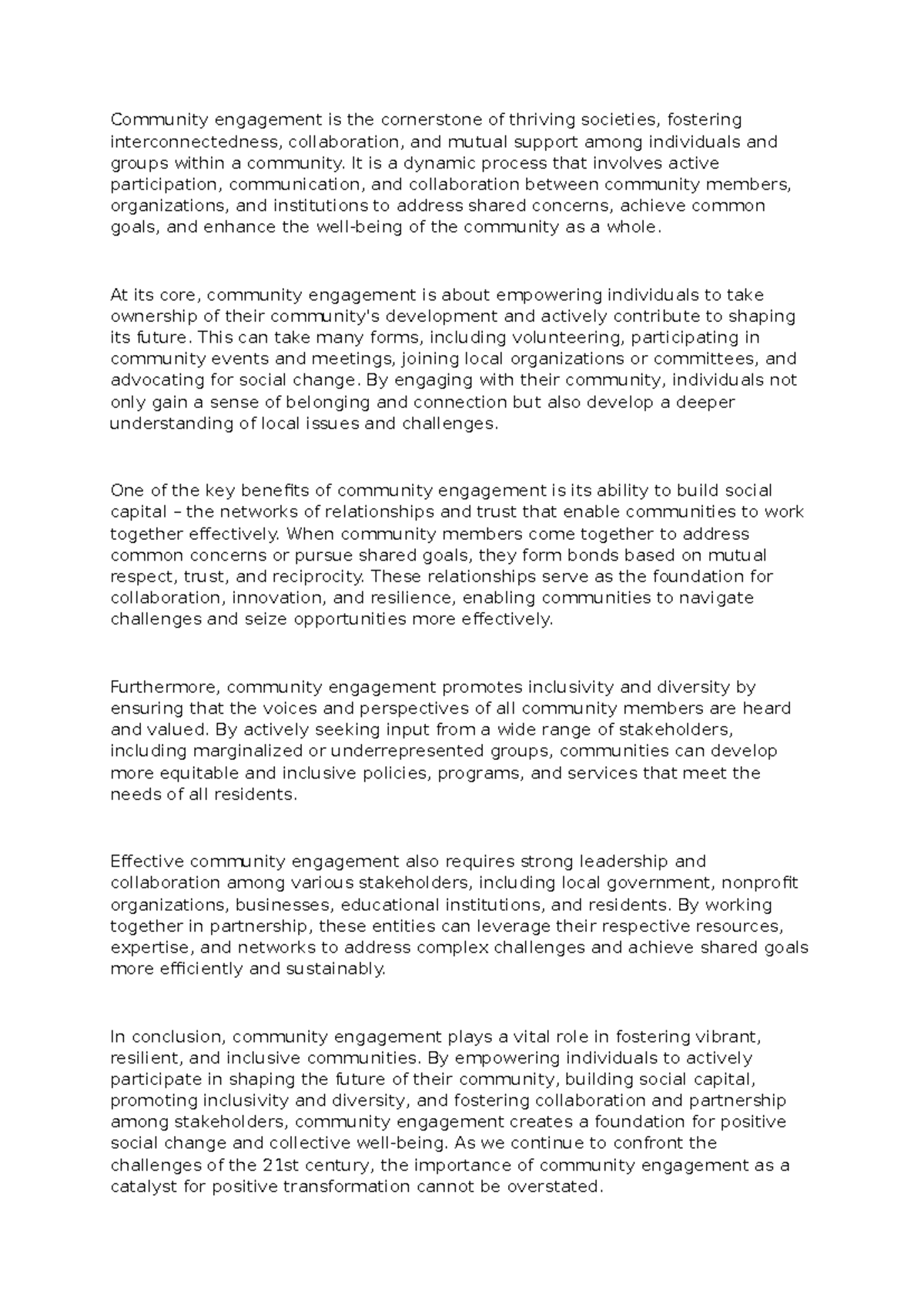 Community engagement yes - It is a dynamic process that involves active ...