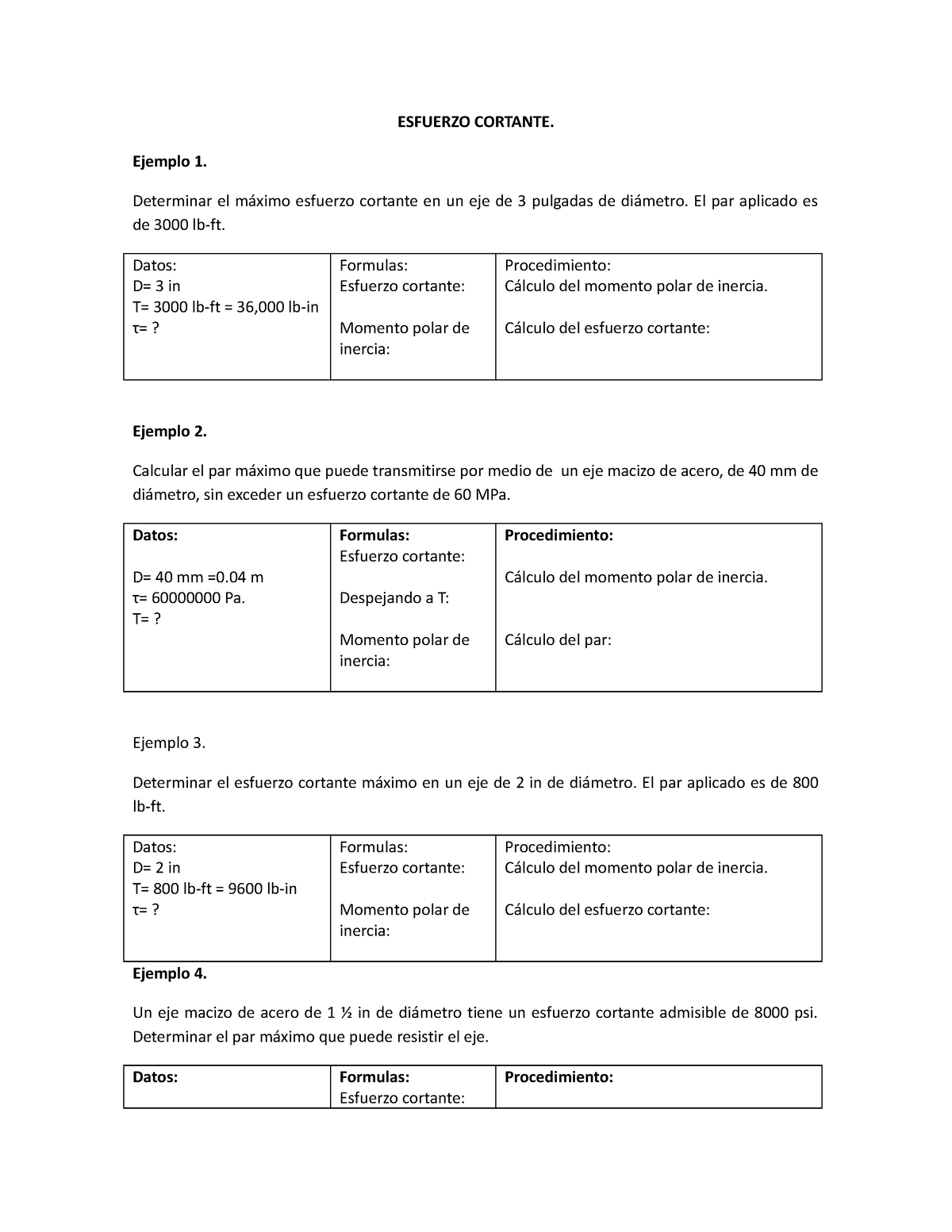 Ejercicios Esfuerzo Cortante Y Angulo DE - ESFUERZO CORTANTE. Ejemplo 1 ...