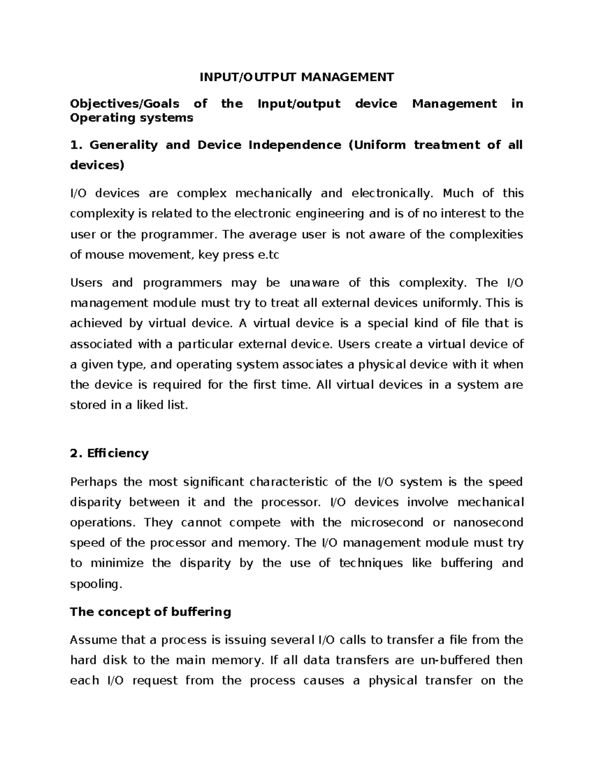 WEEK 10 Input Output management - INPUT/OUTPUT MANAGEMENT Objectives ...