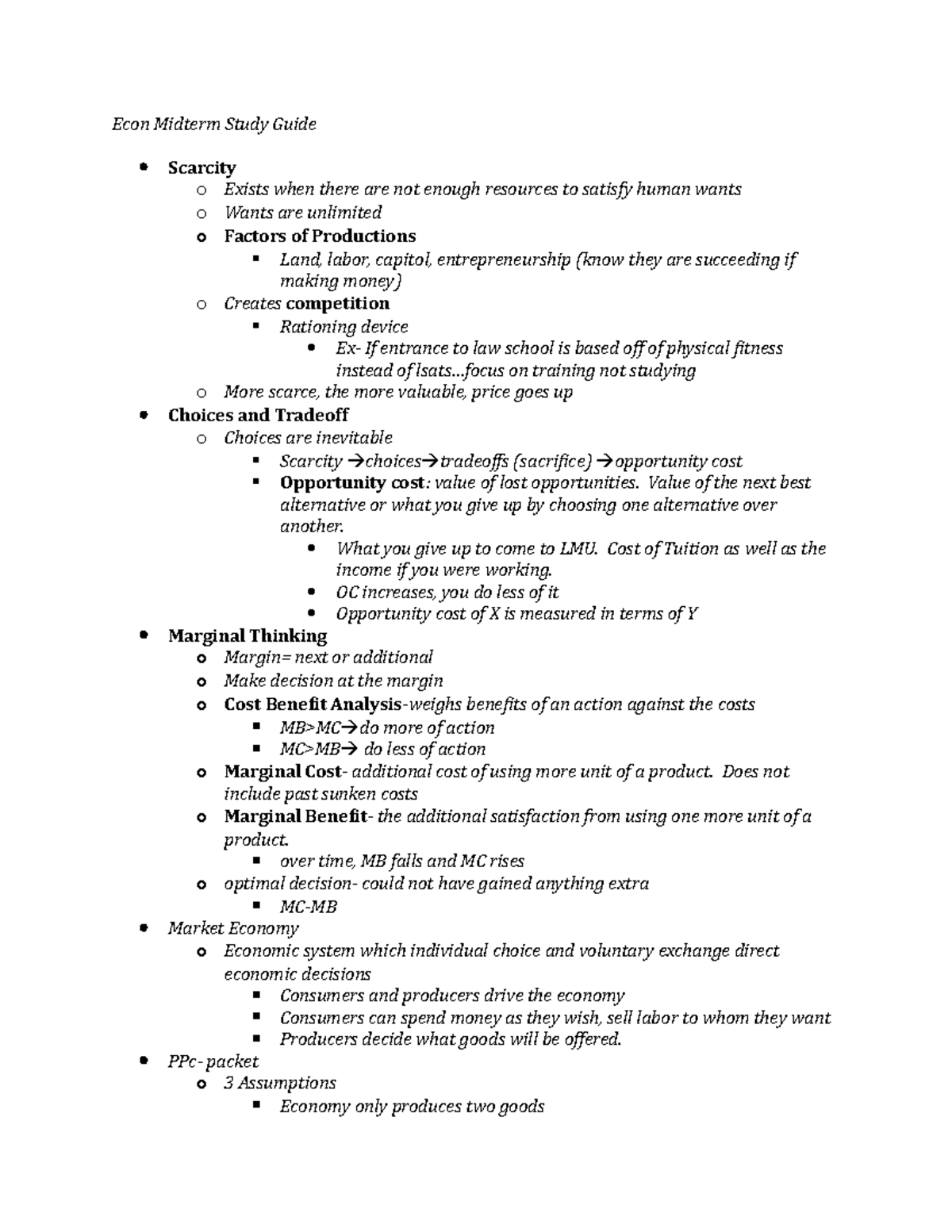 Econ Midterm Study Guide - Econ Midterm Study Guide Scarcity O Exists ...