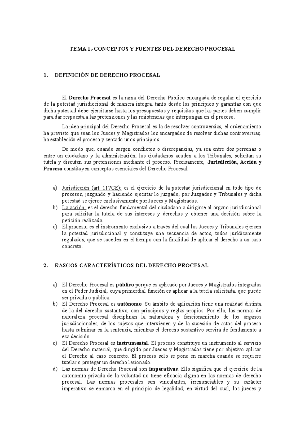 TEMA 1 - TEMA 1.-CONCEPTOS Y FUENTES DEL DERECHO PROCESAL 1. DEFINICIÓN ...