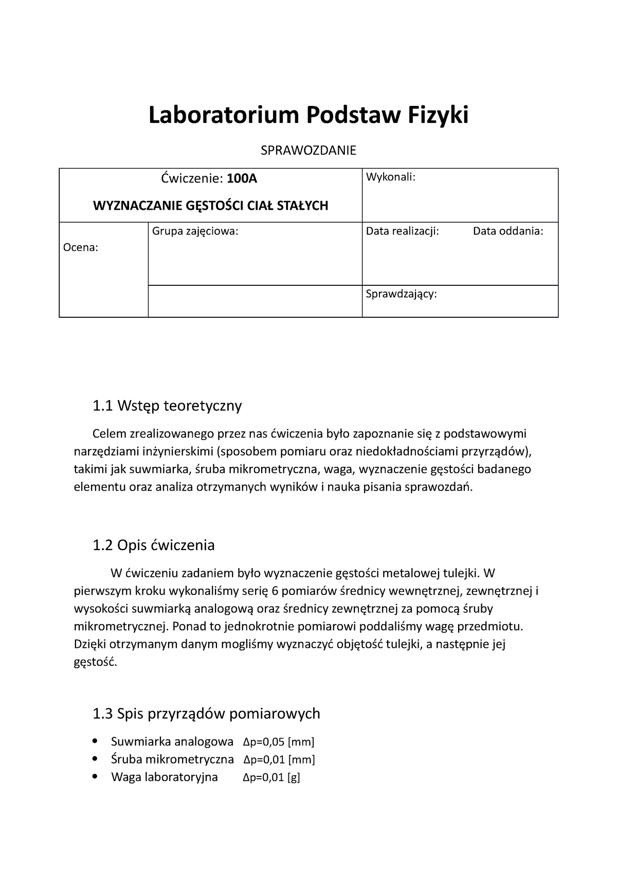 Sprawozdanie-nr-1-fizyka - Laboratorium Podstaw Fizyki SPRAWOZDANIE ...