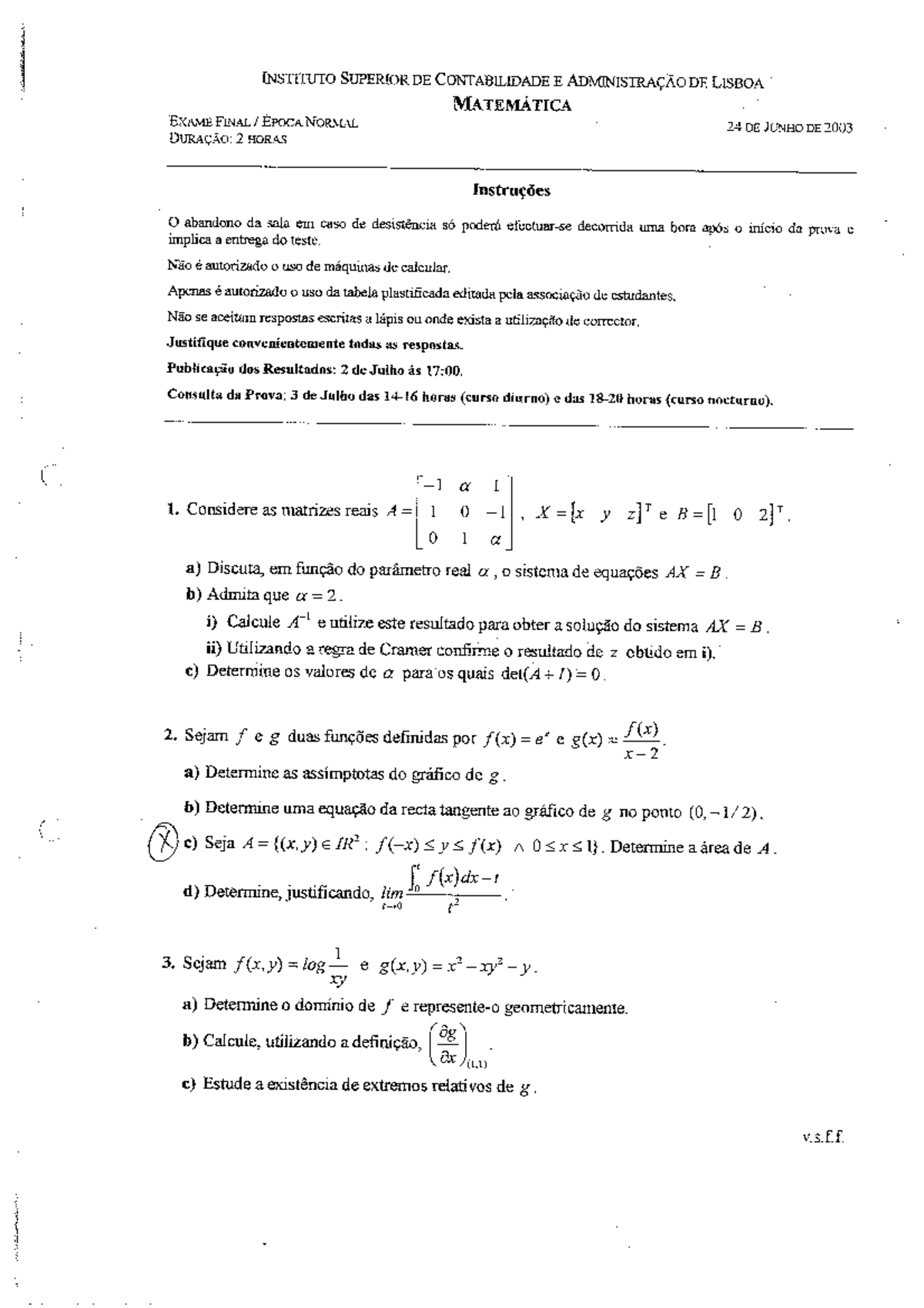 14 examefinalepocanormal 24junhode 2003 - Matemática - Studocu