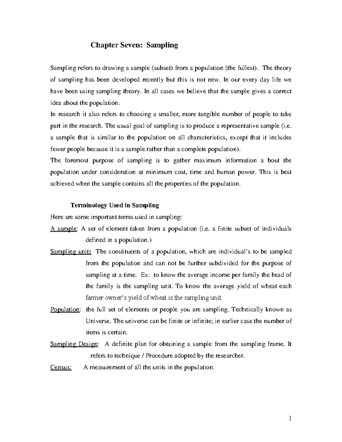 Chapter- 6 - Strategic Material - Chapter Seven: Sampling Sampling ...