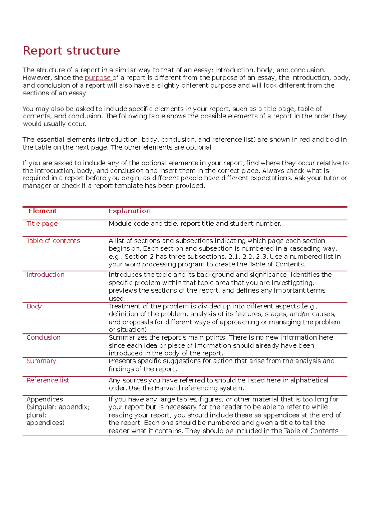 How to Write Report - the Structure - Report structure The structure of ...