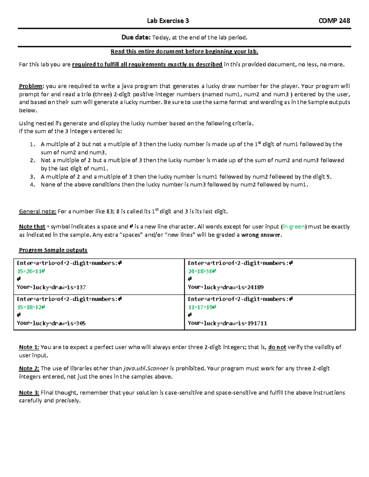 Prob-L3v6 - Lab - Lab Exercise 3 COMP 248 Due date: Today, at the end ...