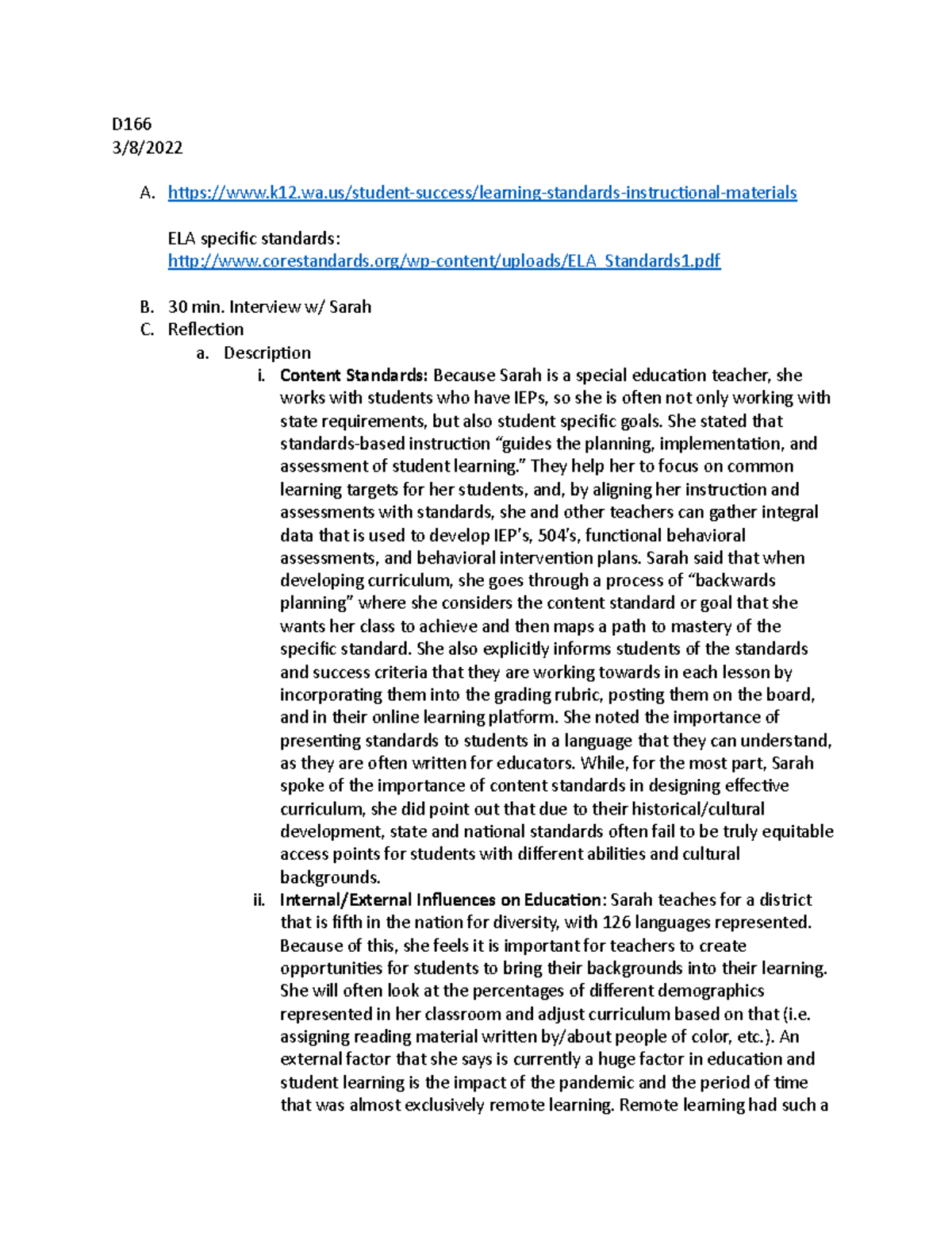 Task2 D166 - Example of a successful interview for Task 2 - D 3/8/ A ...