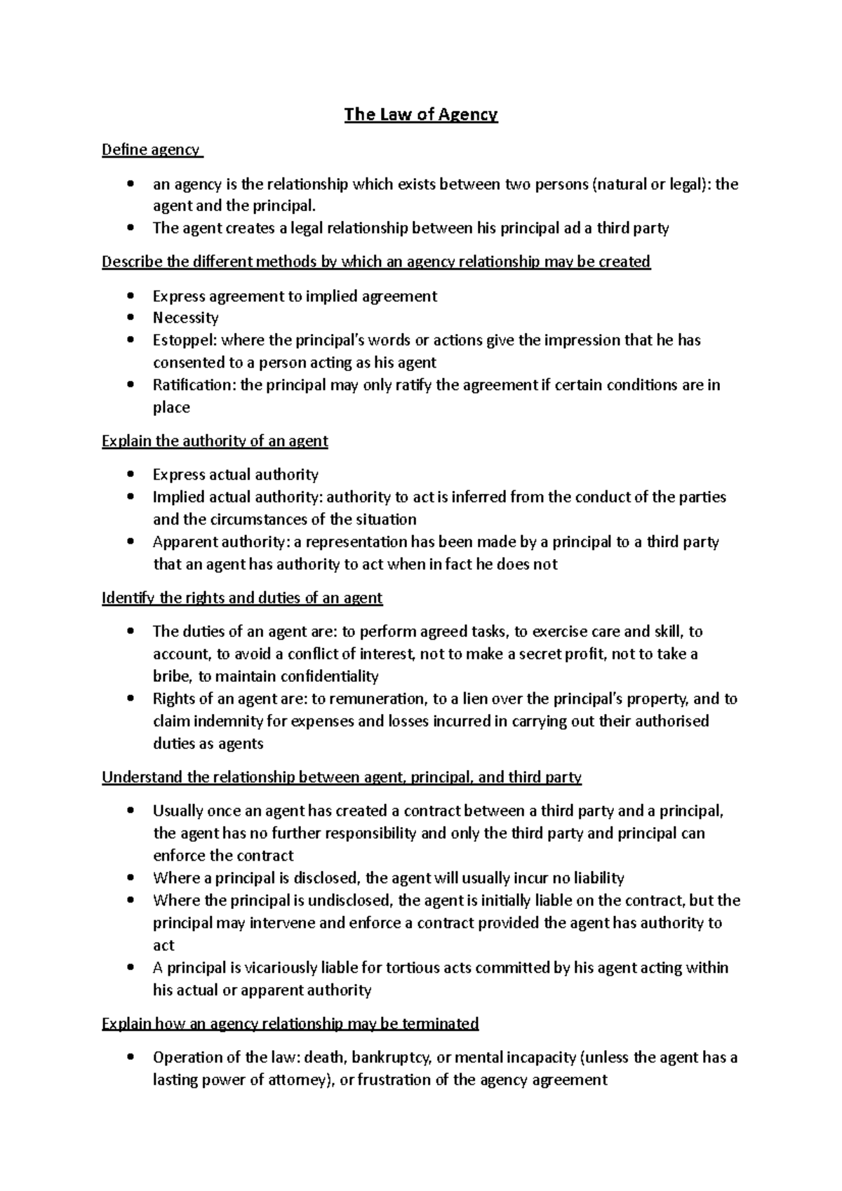 The Law of Agency The Law of Agency Define agency an agency is the